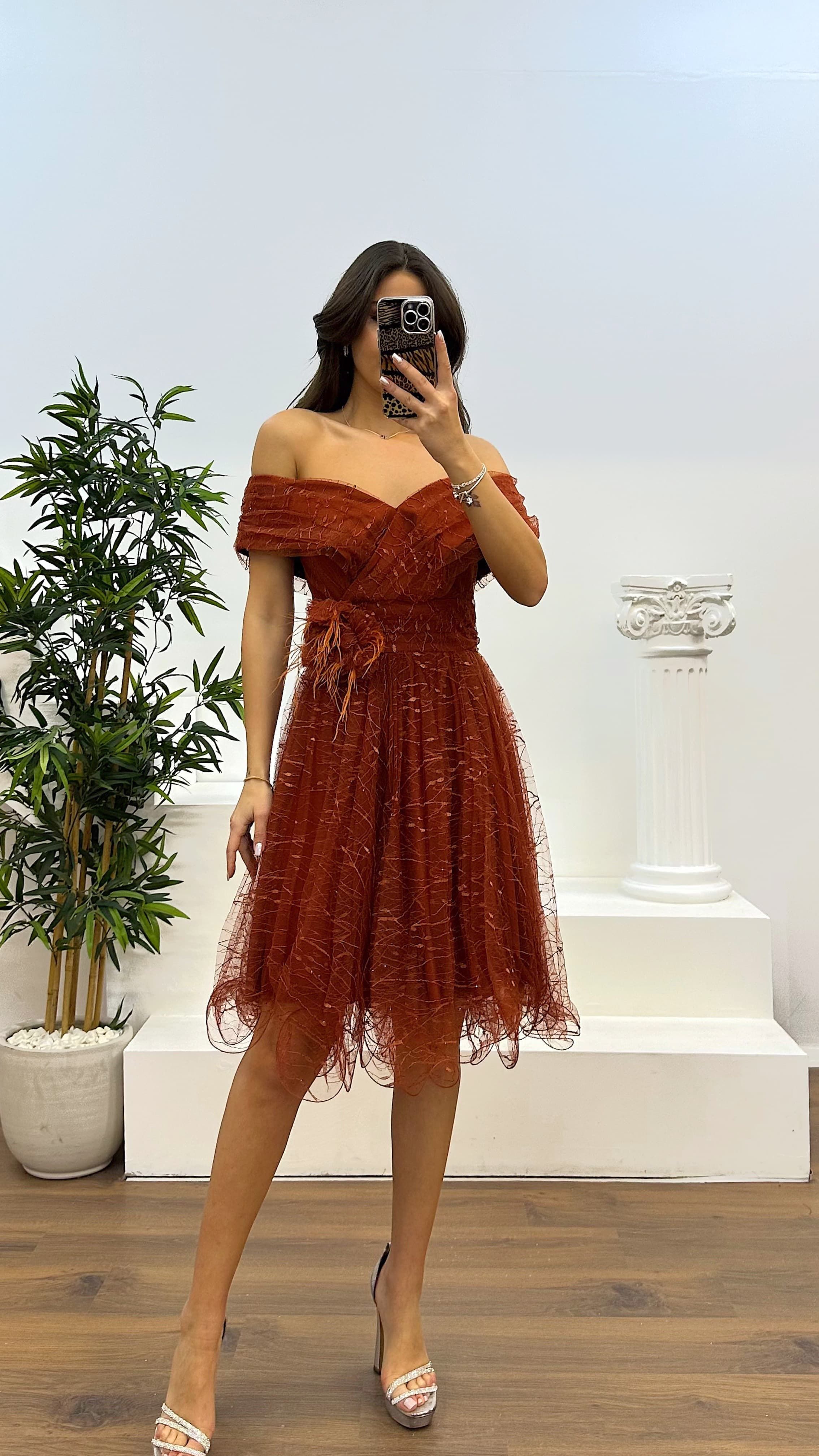 Madonna Collar Tulle Mini Evening Dress