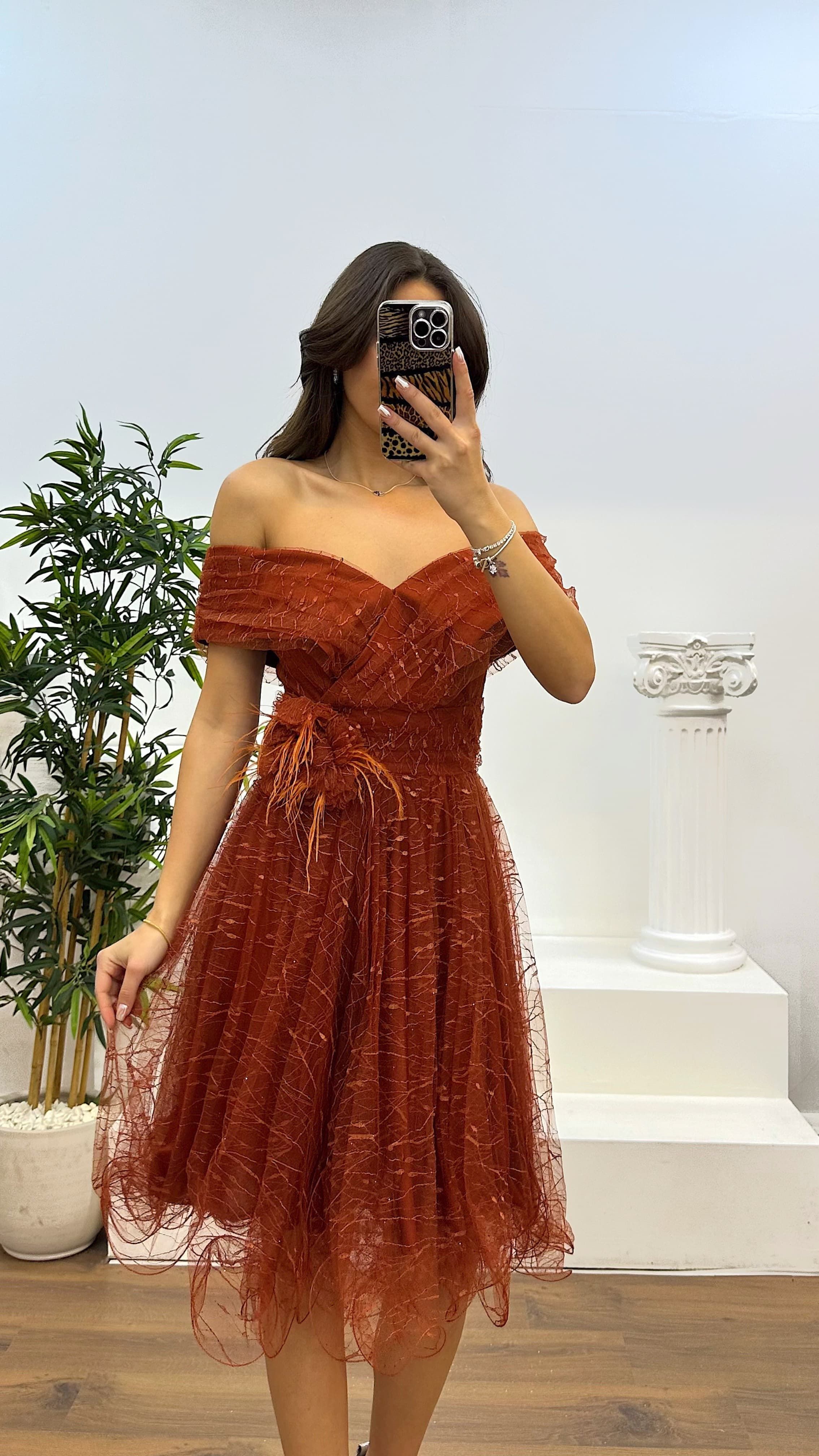 Madonna Collar Tulle Mini Evening Dress