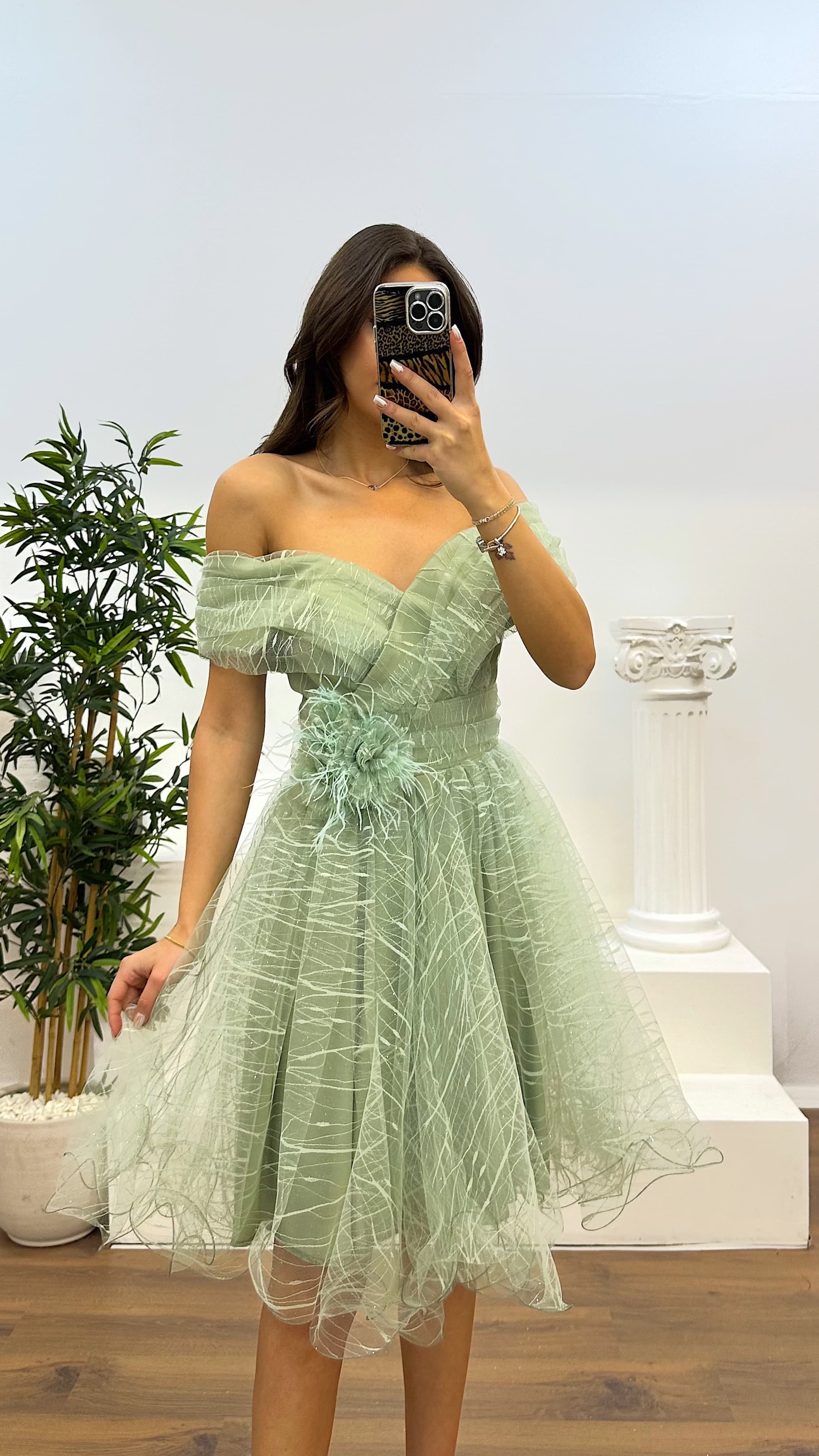 Madonna Collar Tulle Mini Evening Dress