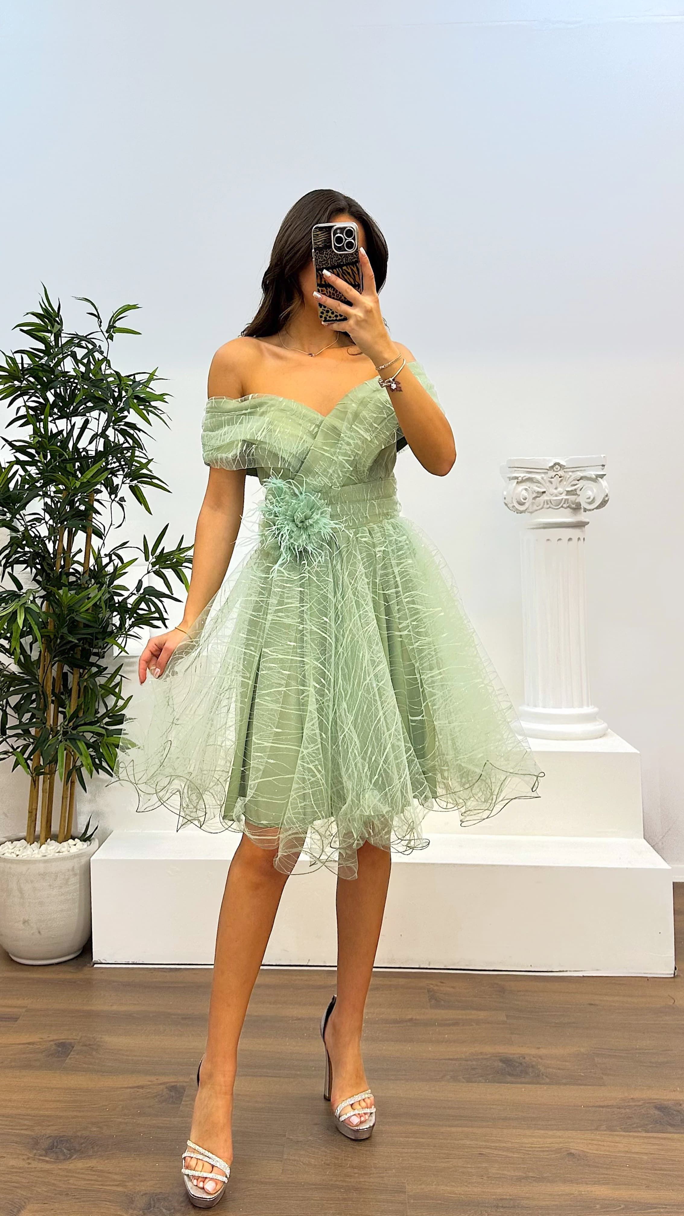 Madonna Collar Tulle Mini Evening Dress