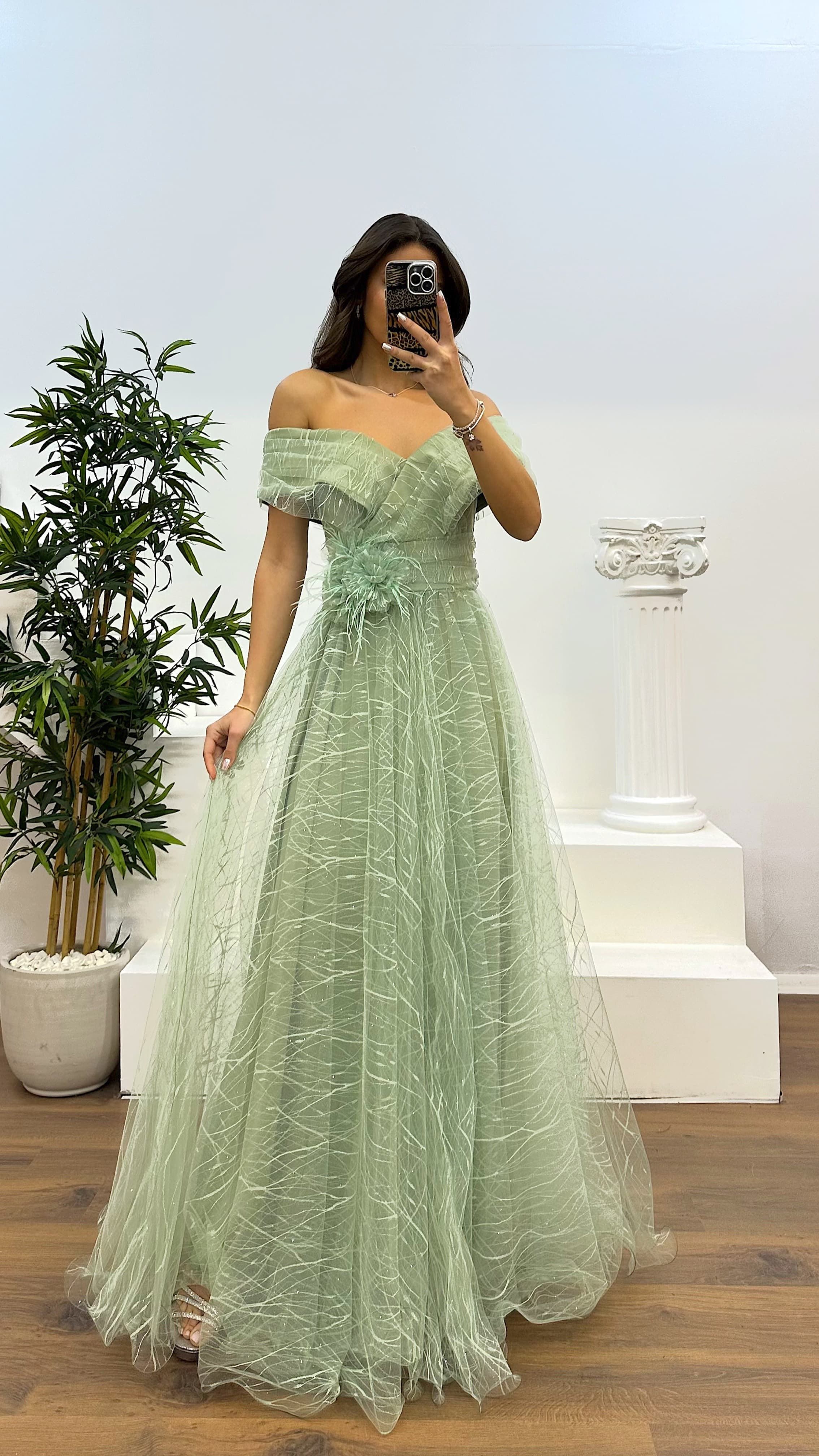 Madonna Collar Tulle Evening Dress