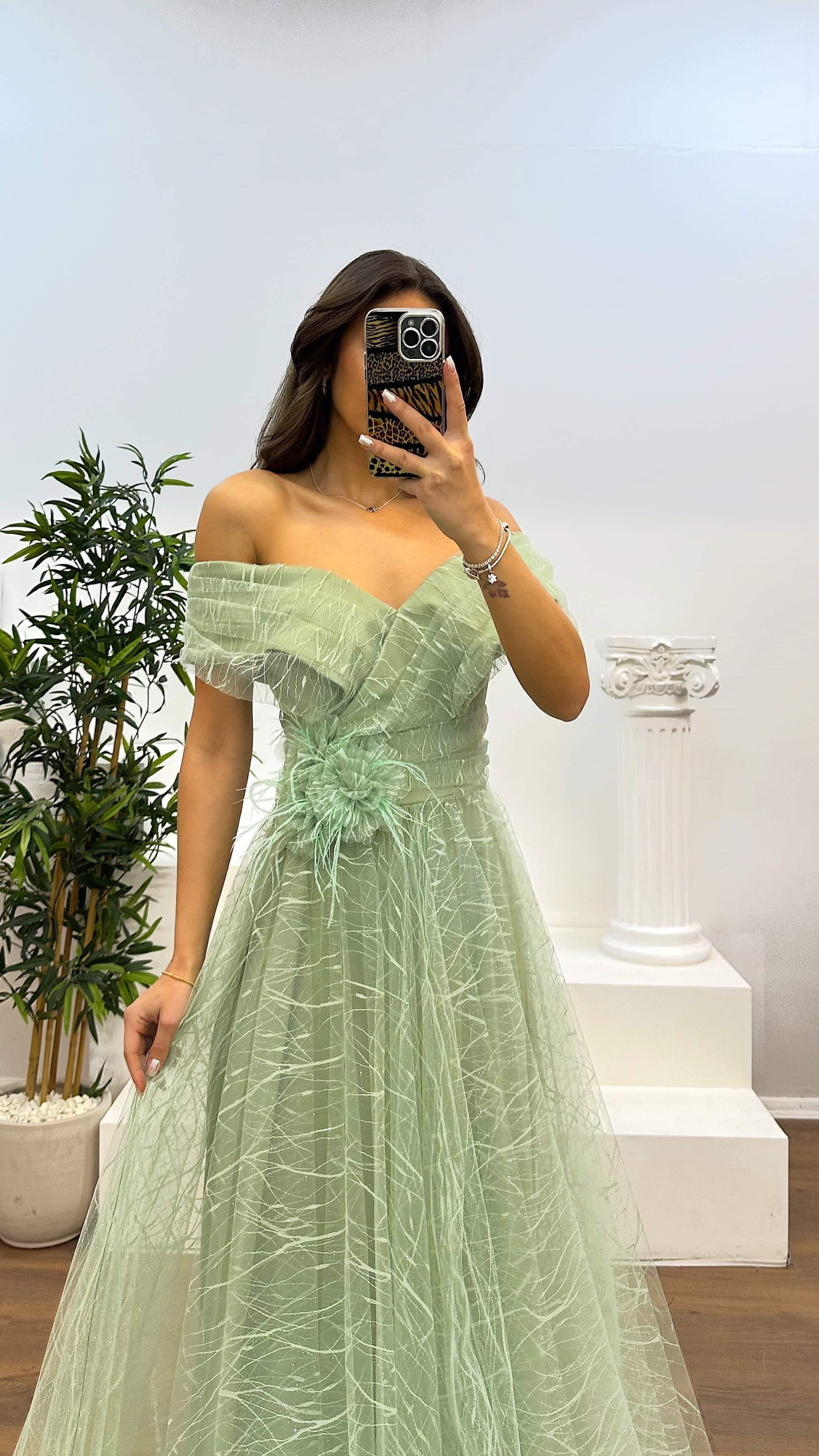Madonna Collar Tulle Evening Dress