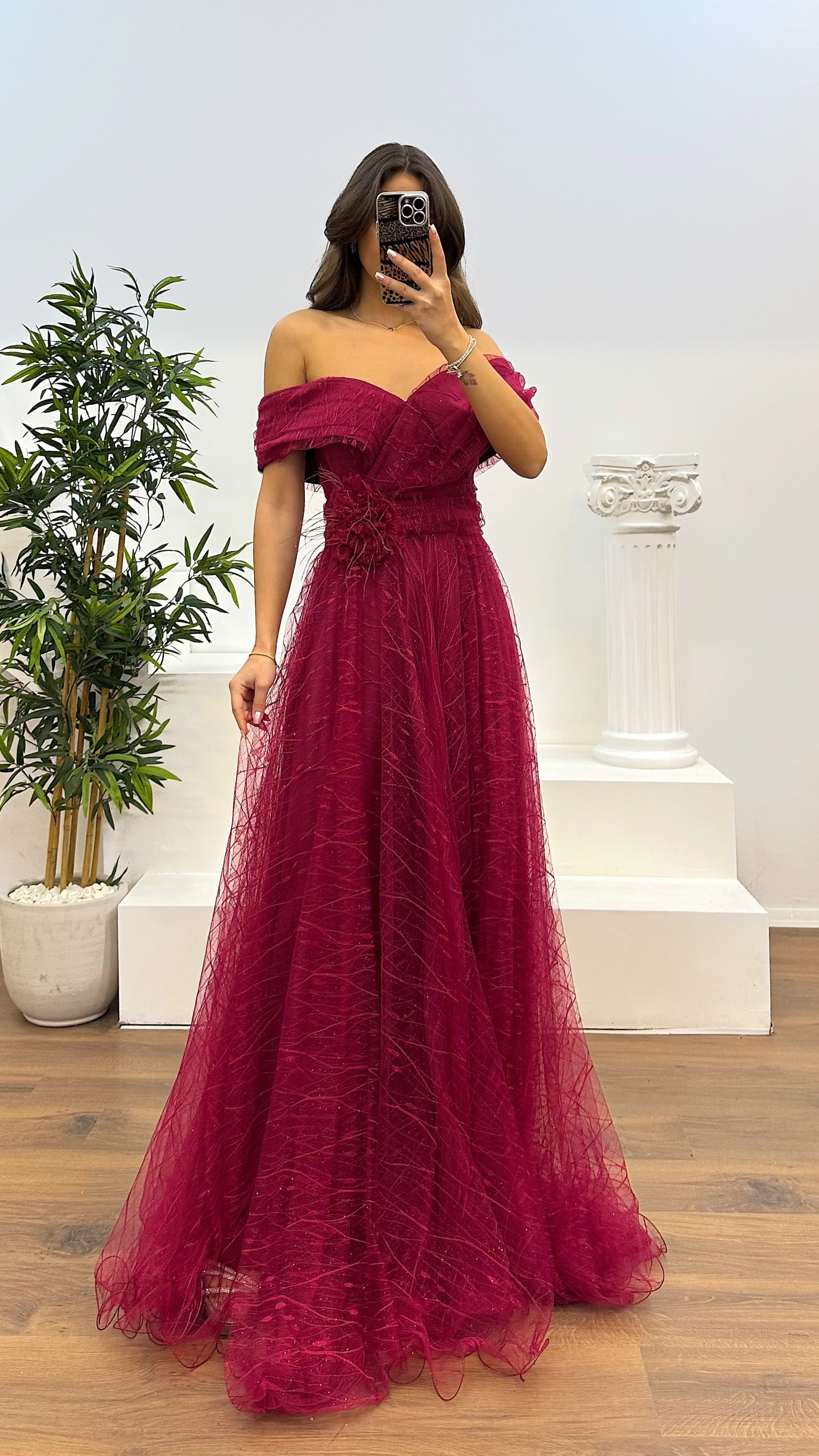 Madonna Collar Tulle Evening Dress