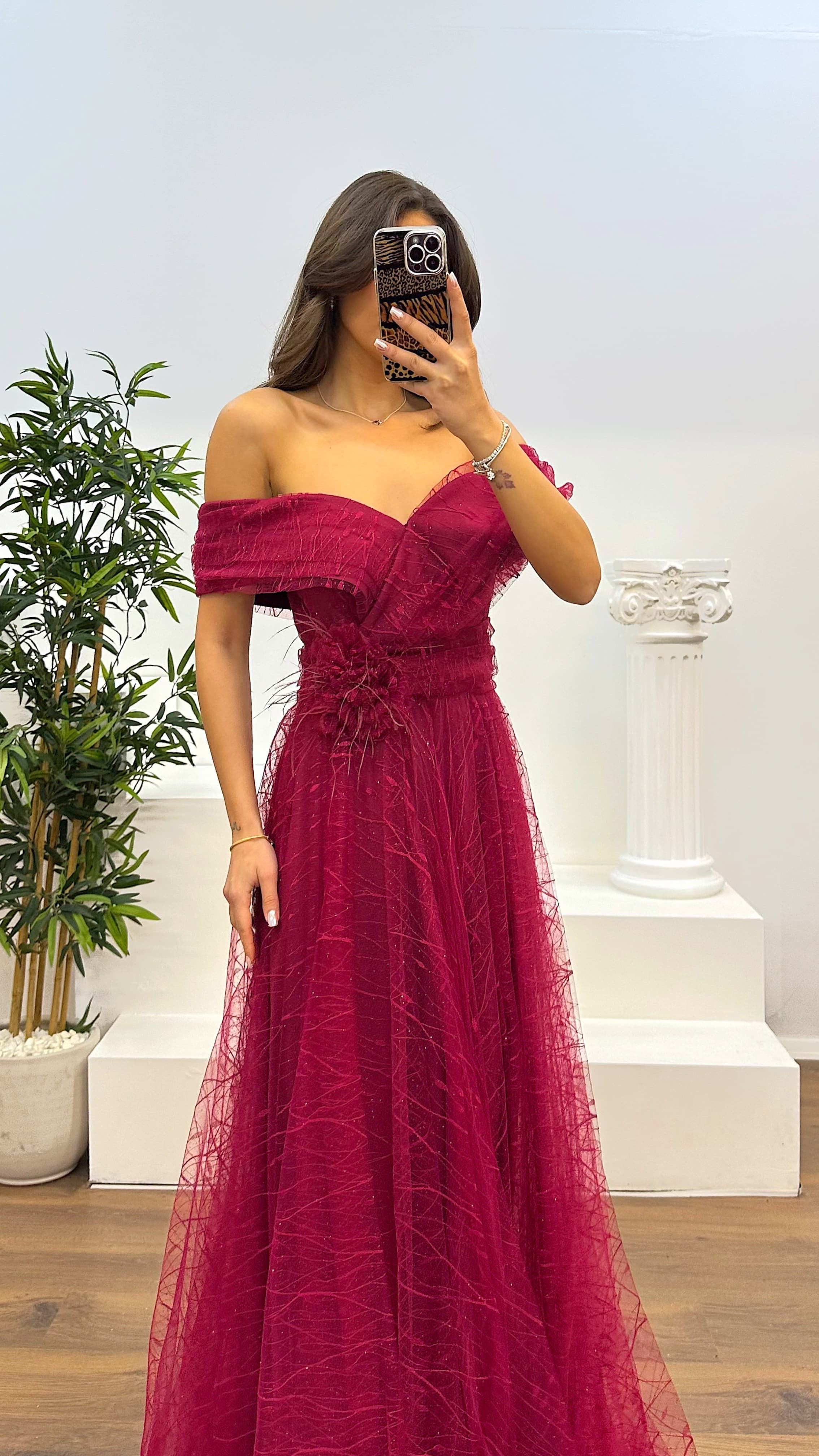 Madonna Collar Tulle Evening Dress