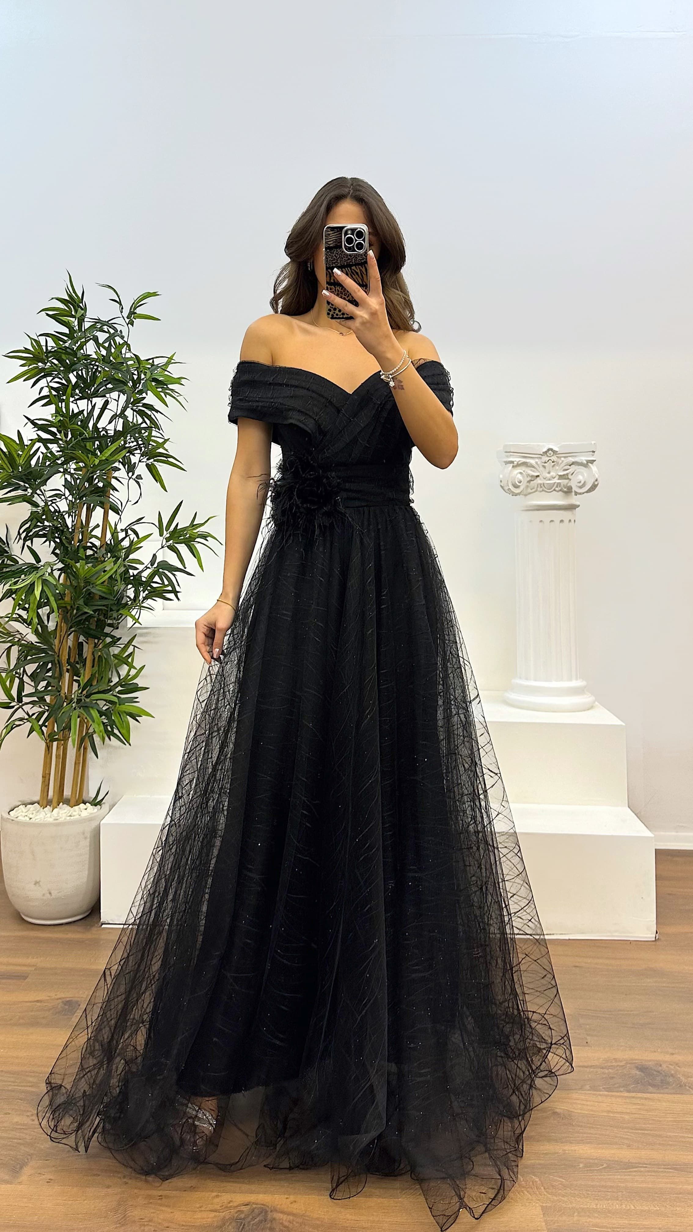 Madonna Collar Tulle Evening Dress