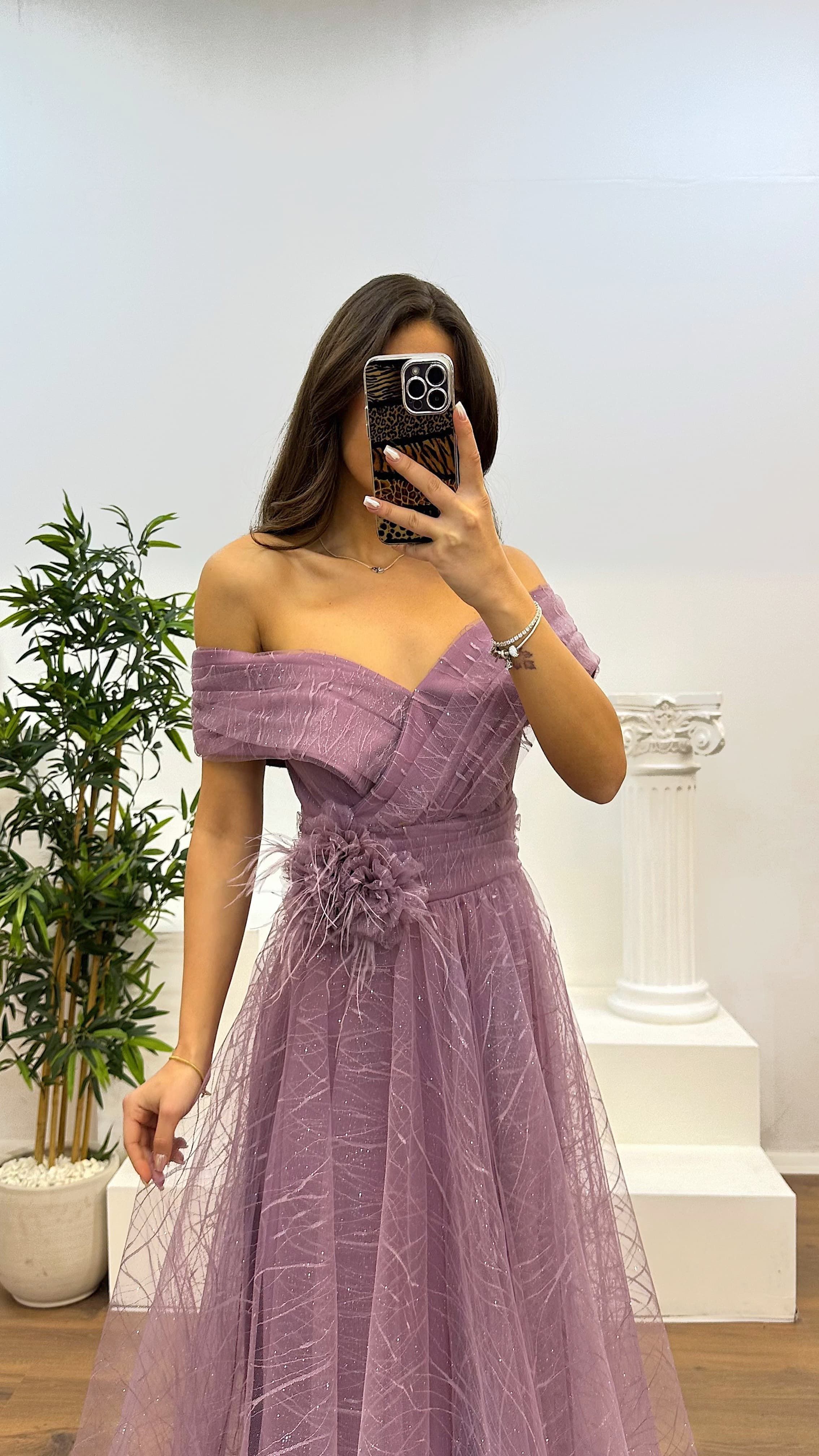 Madonna Collar Tulle Evening Dress