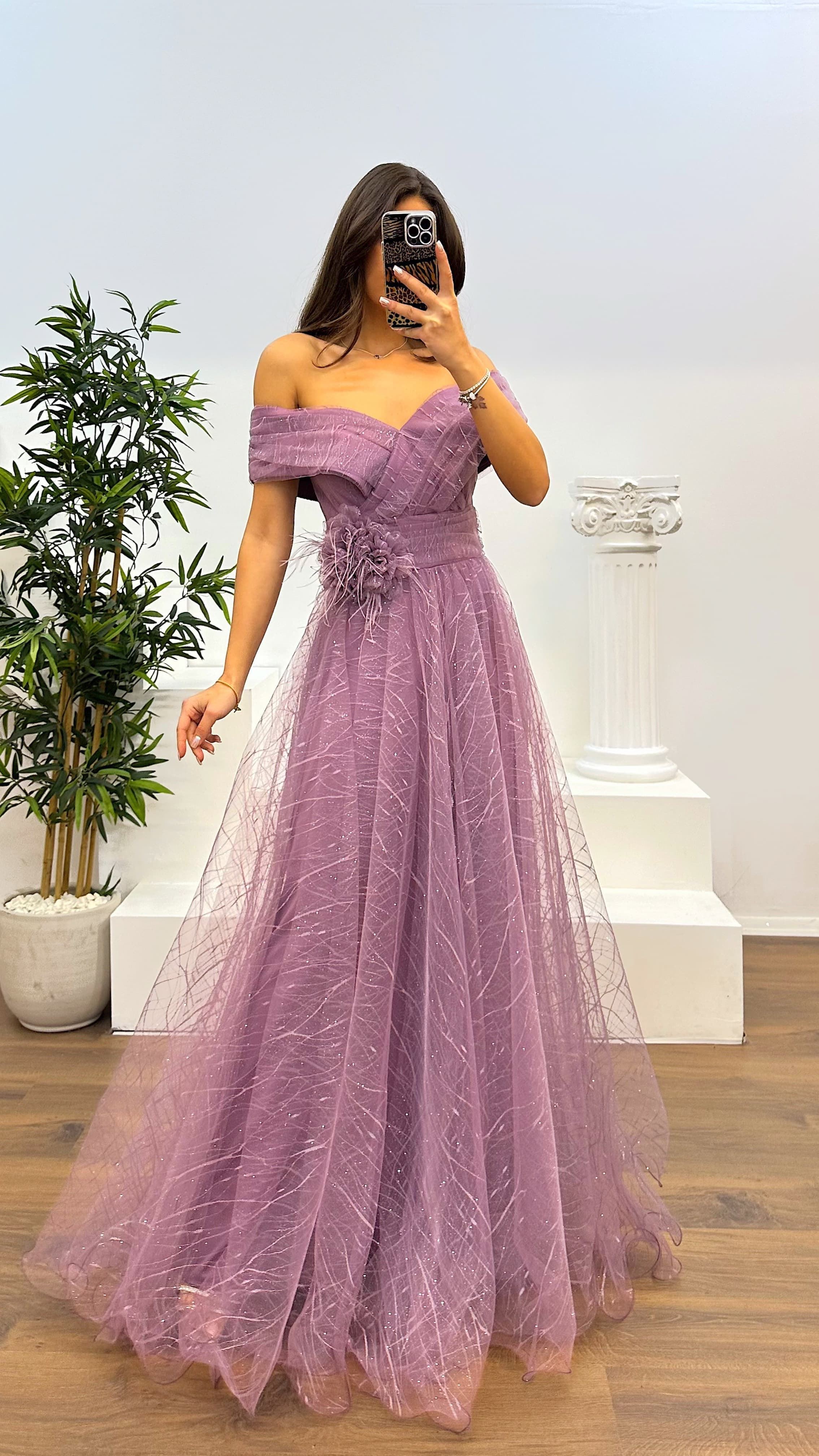 Madonna Collar Tulle Evening Dress