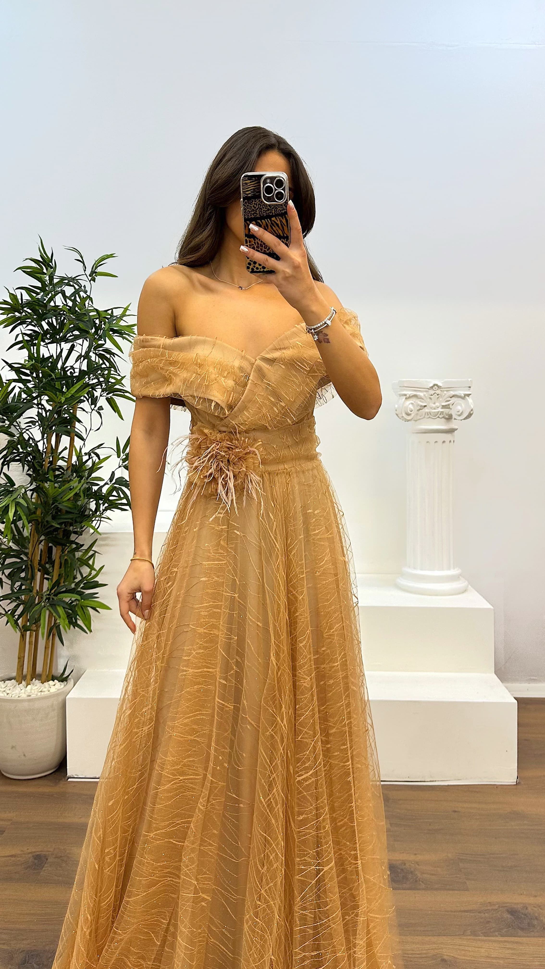 Madonna Collar Tulle Evening Dress