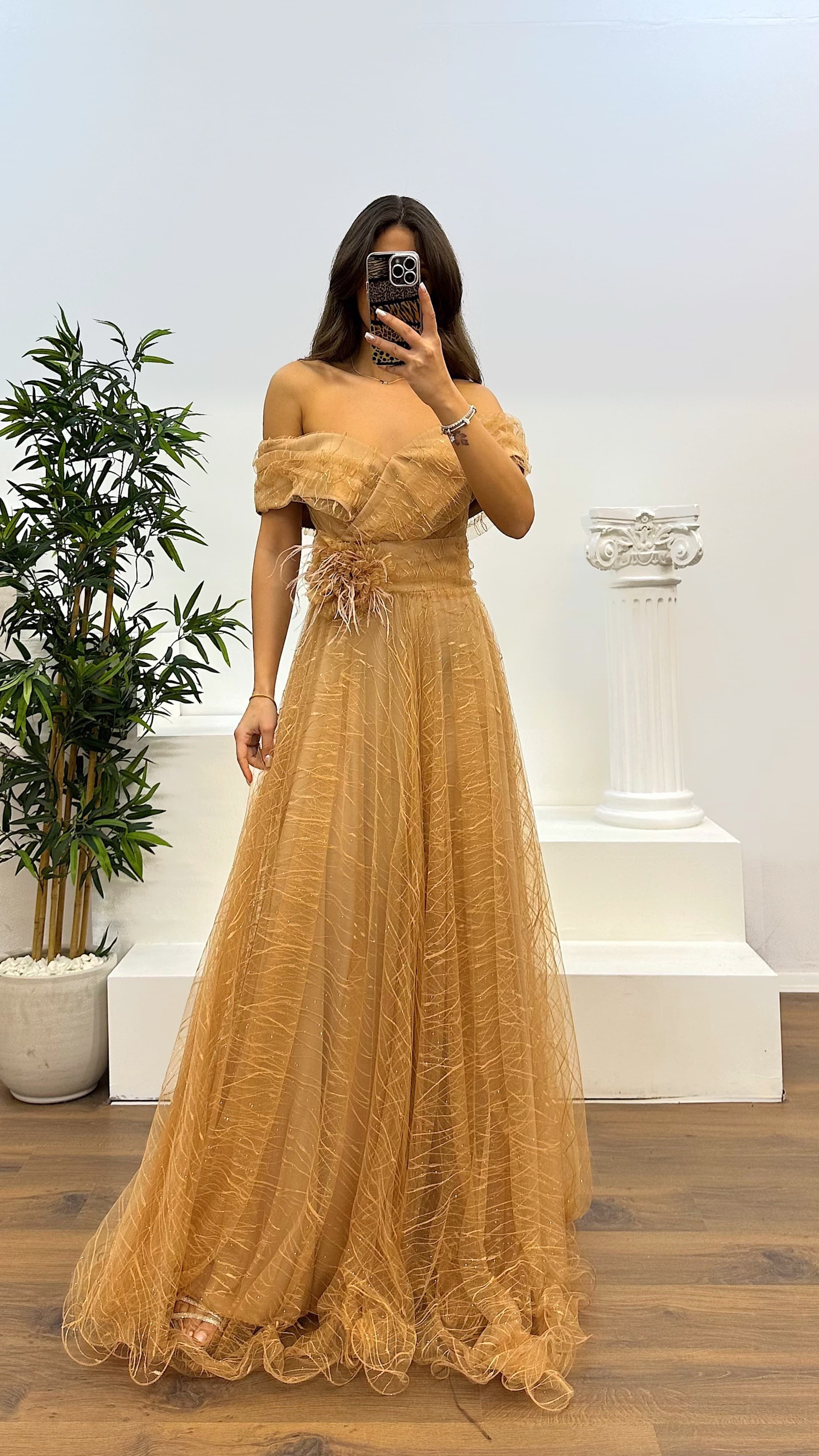 Madonna Collar Tulle Evening Dress