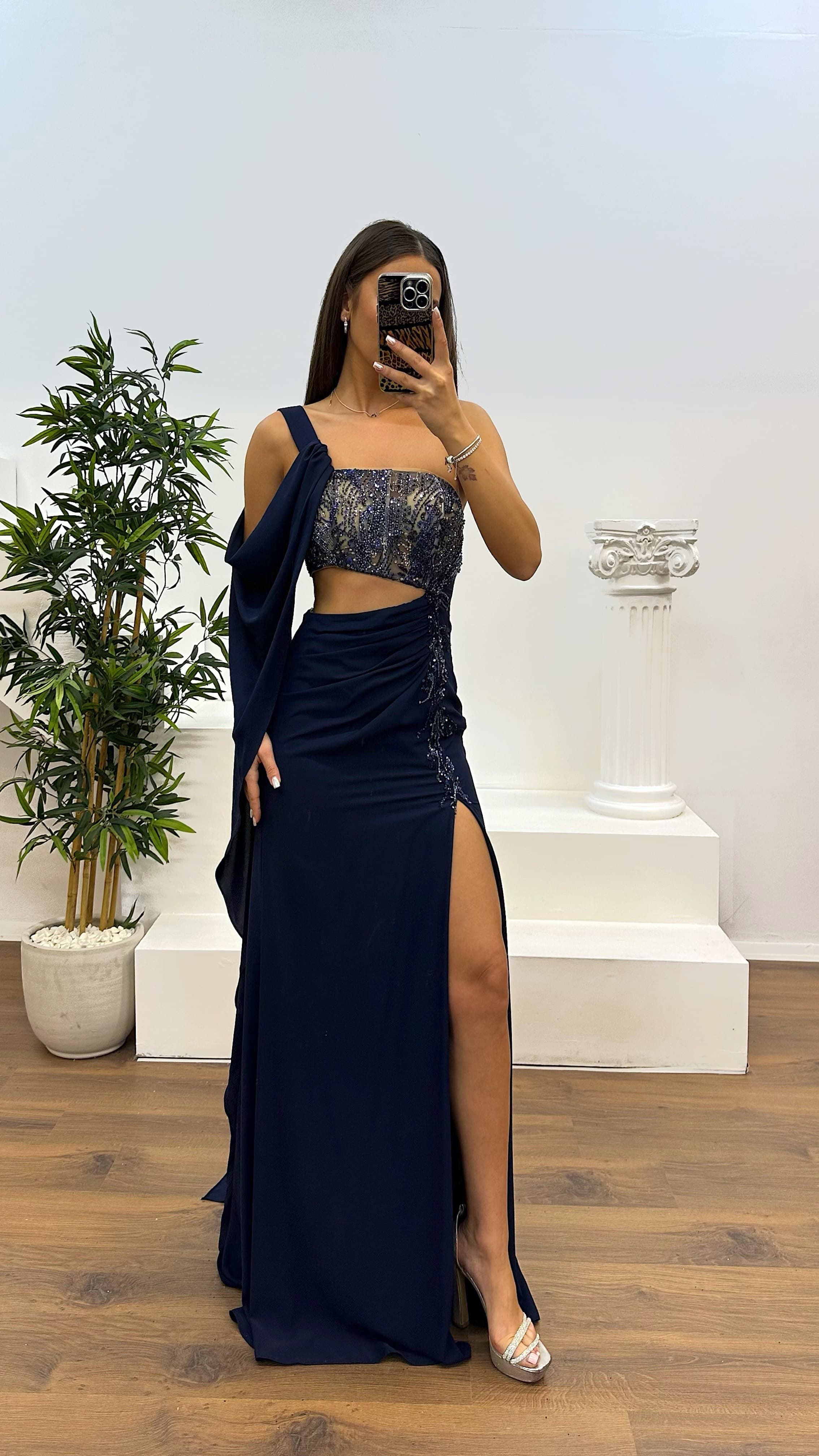 One Shoulder Waist Detail Evening Dress