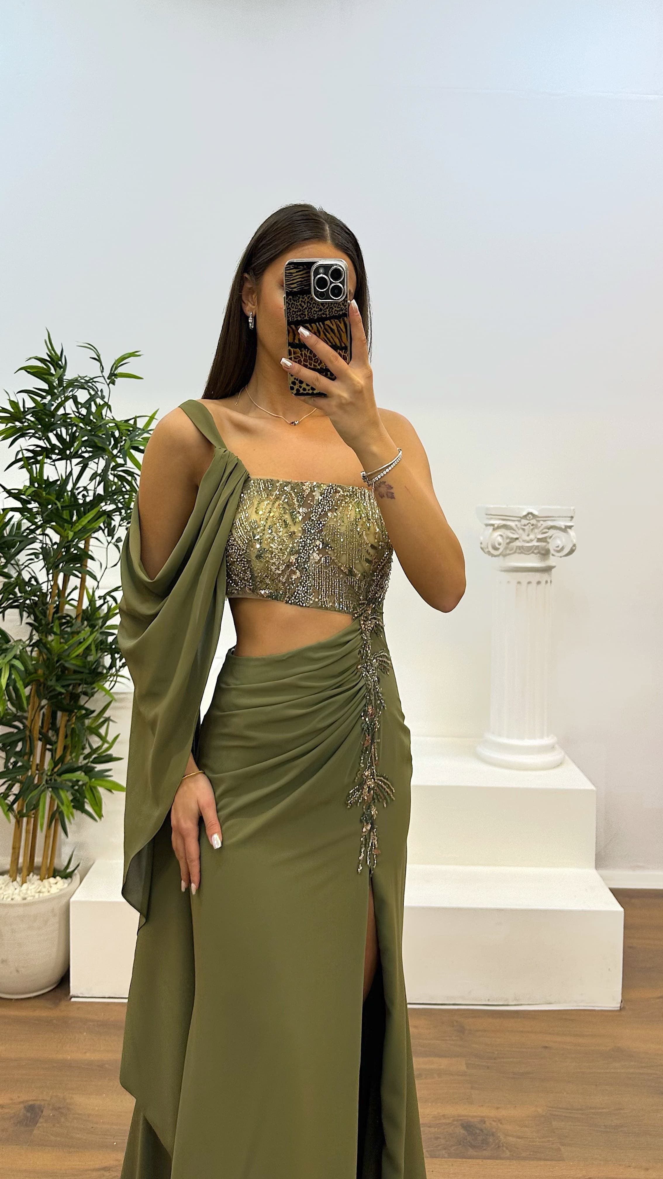 One Shoulder Waist Detail Evening Dress