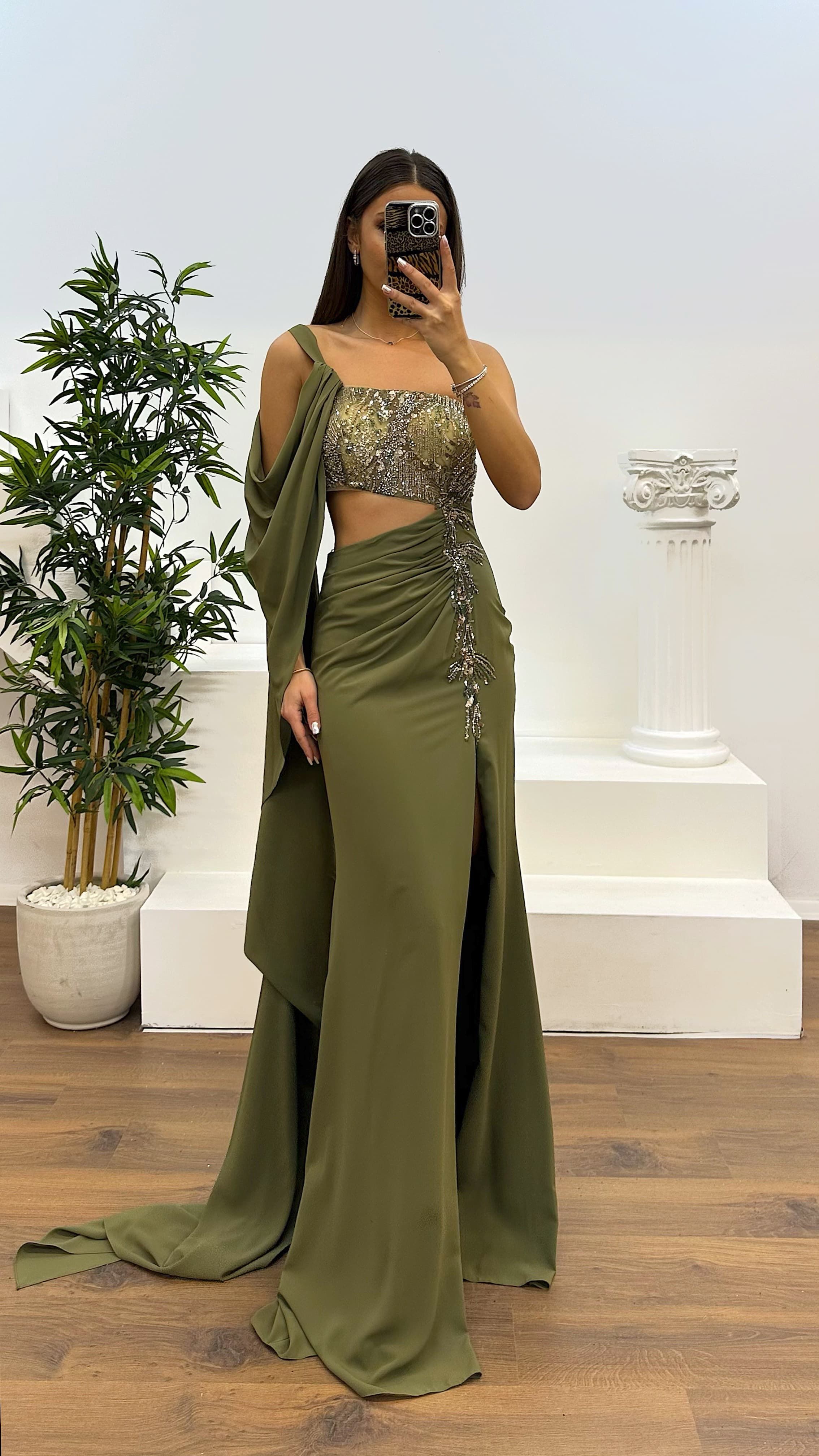 One Shoulder Waist Detail Evening Dress