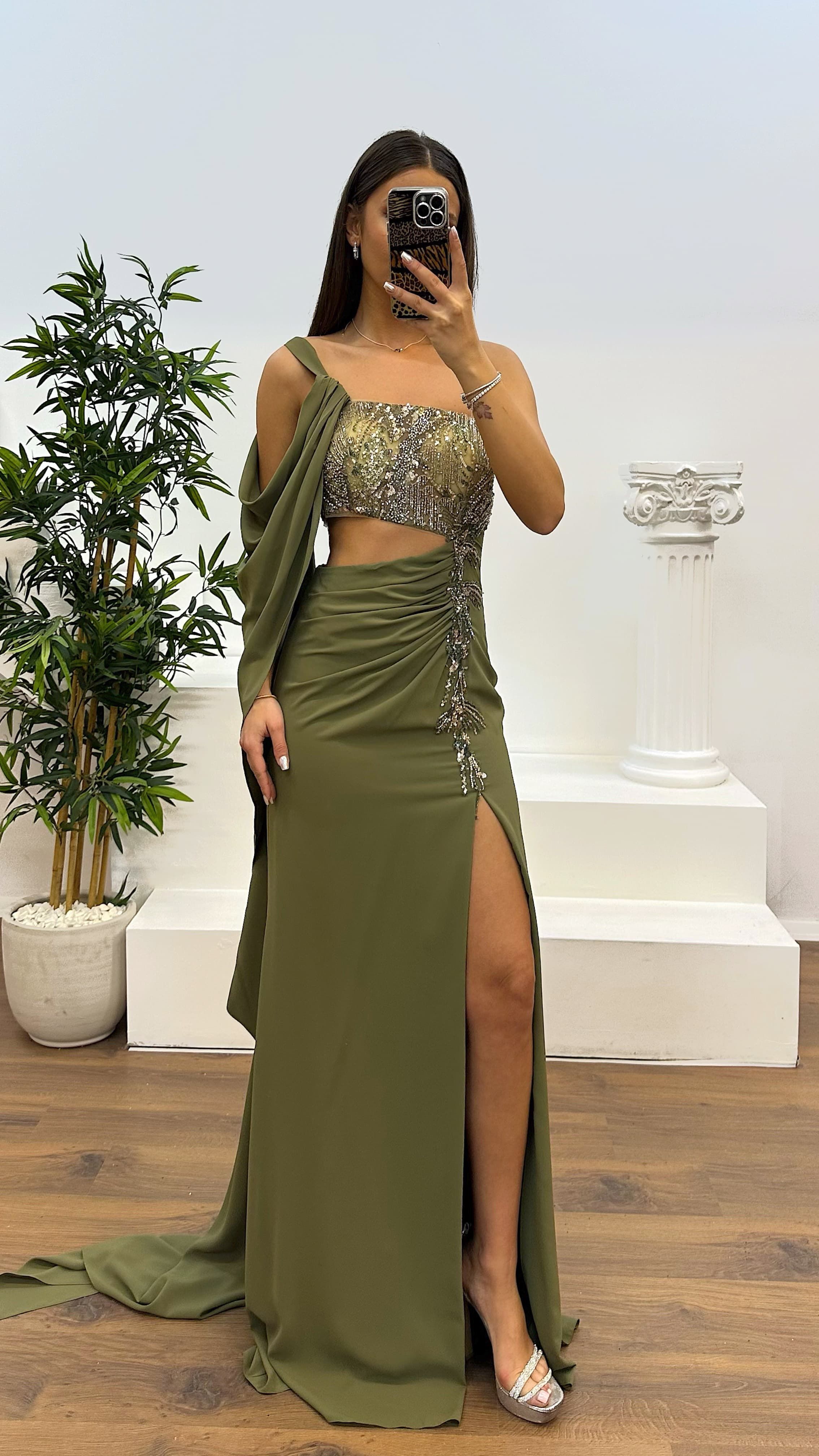 One Shoulder Waist Detail Evening Dress