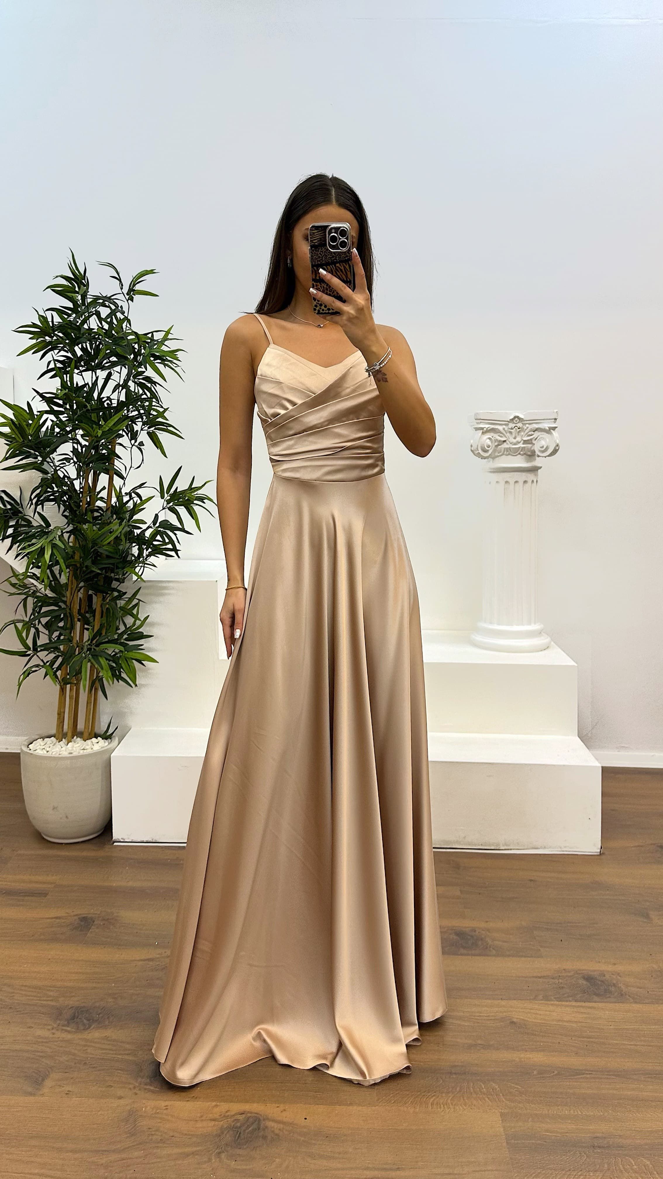 Chest Draped Satin Evening Dress