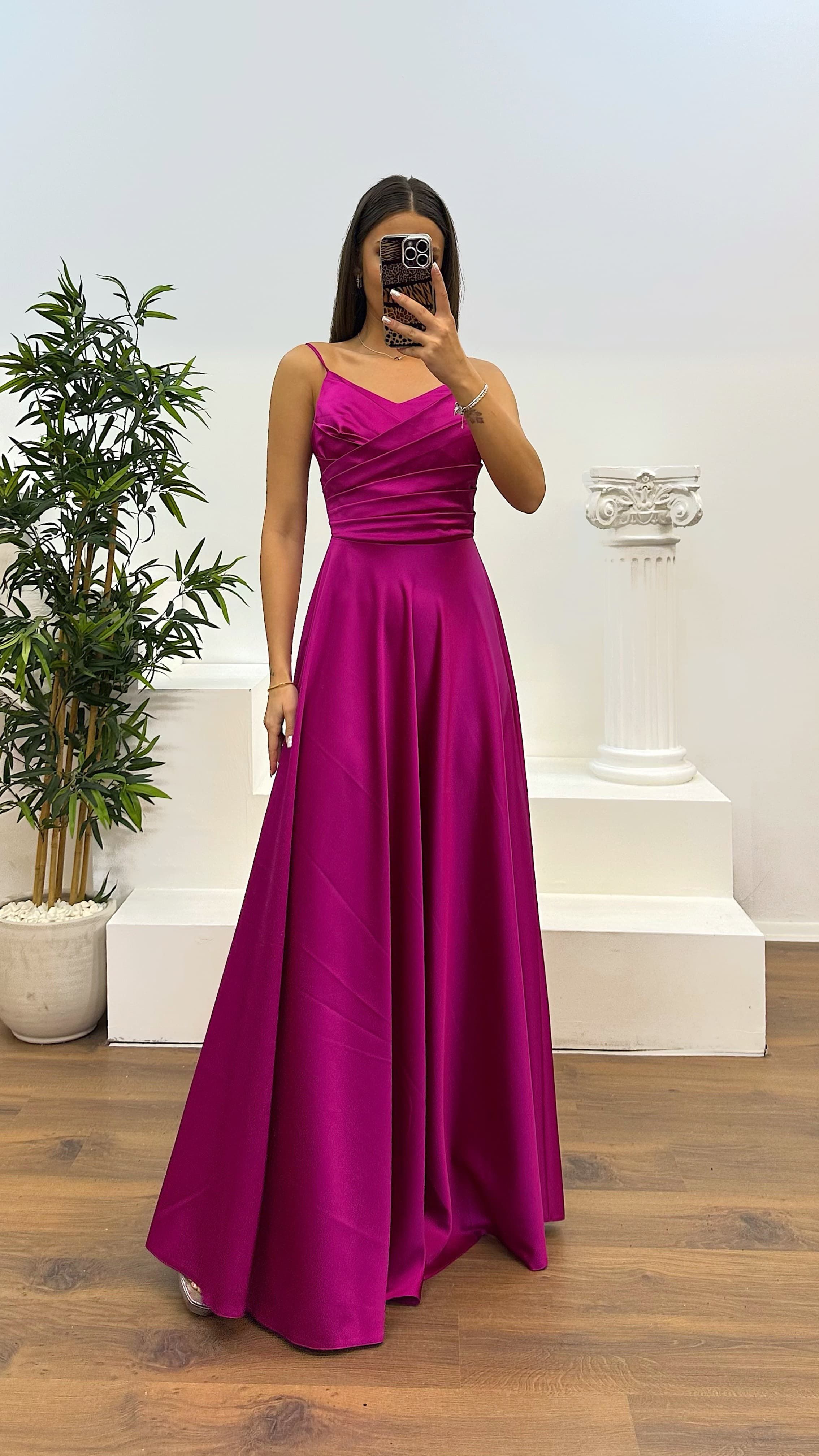 Chest Draped Satin Evening Dress