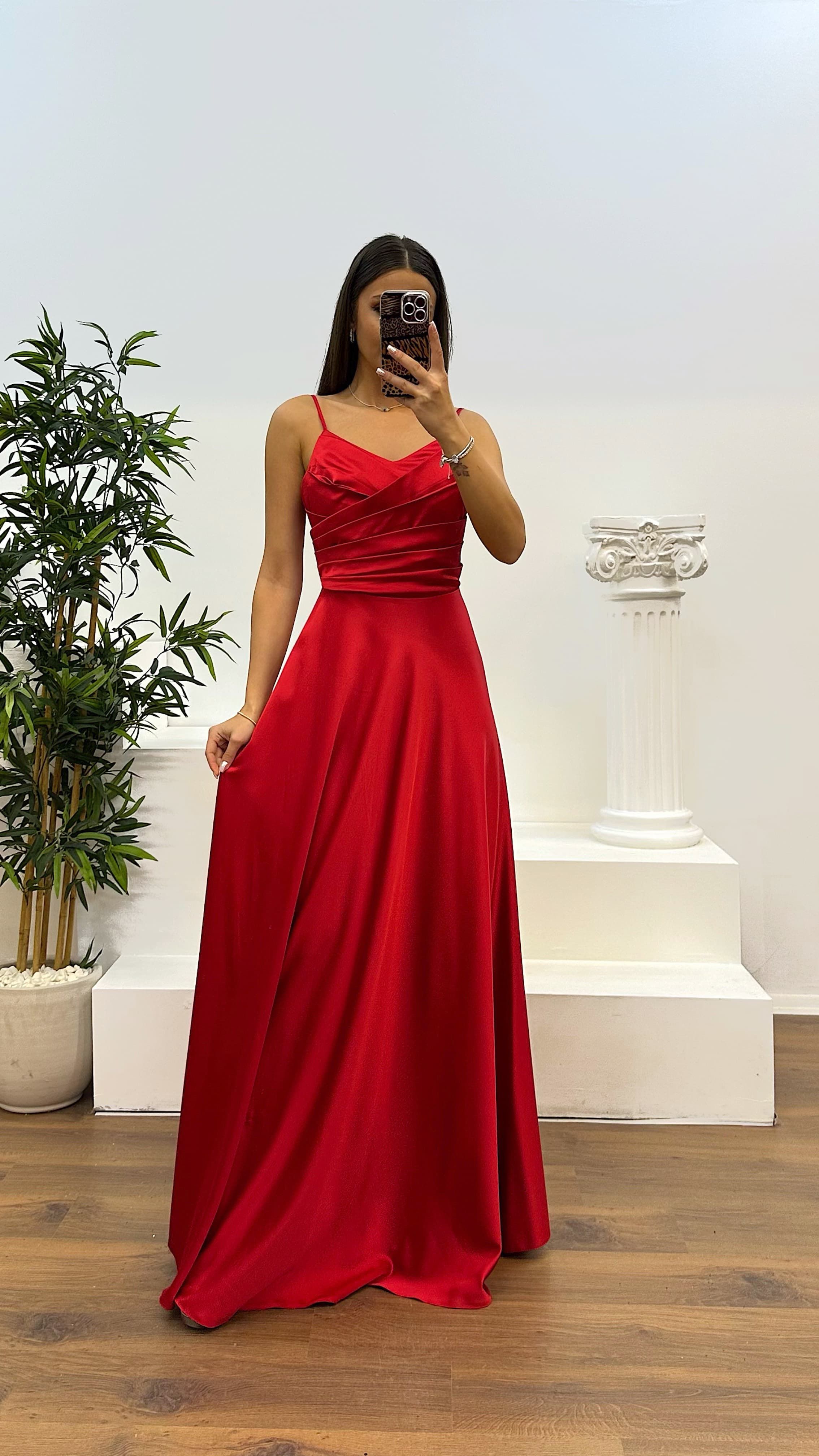Chest Draped Satin Evening Dress