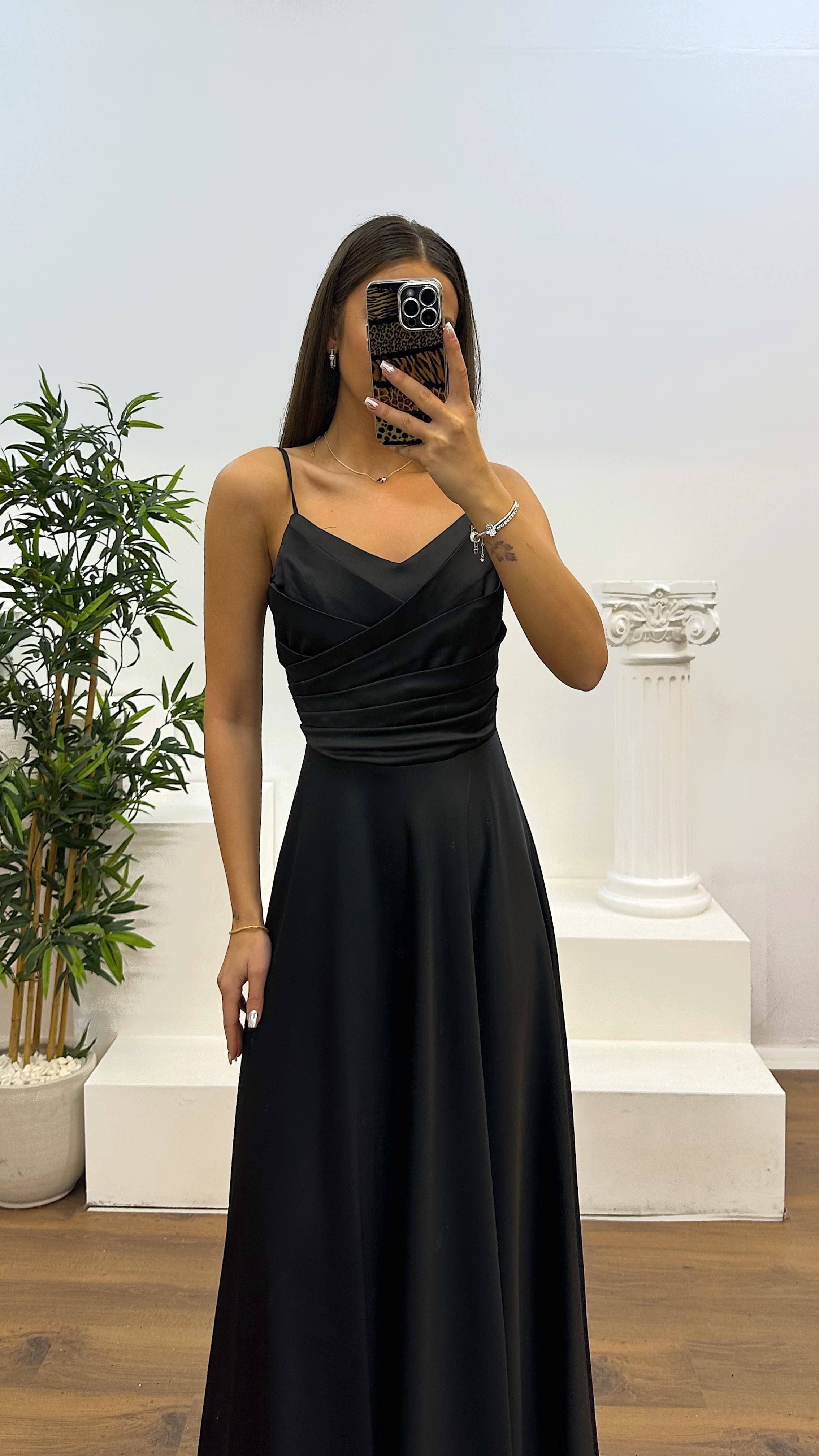 Chest Draped Satin Evening Dress