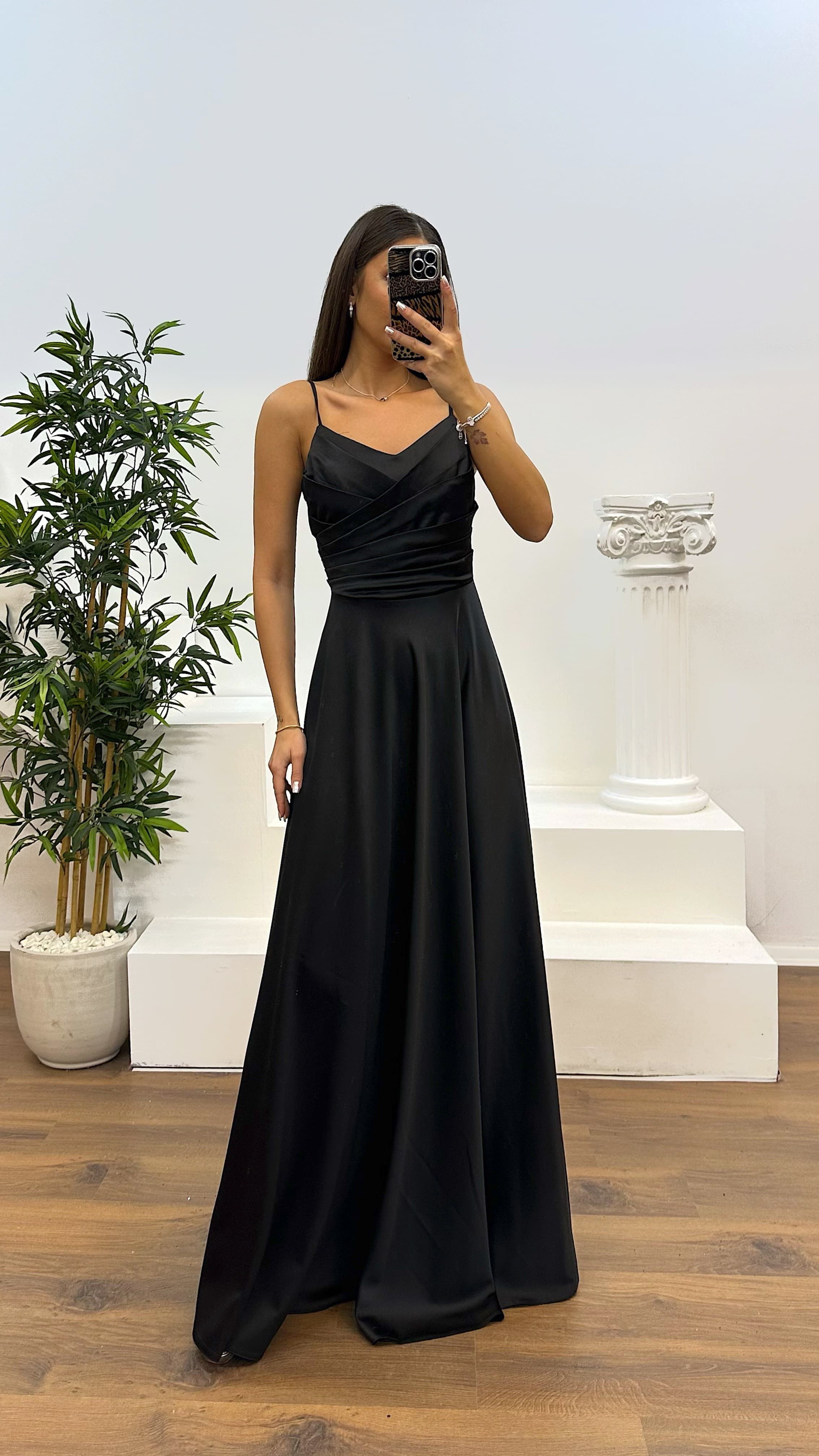 Chest Draped Satin Evening Dress