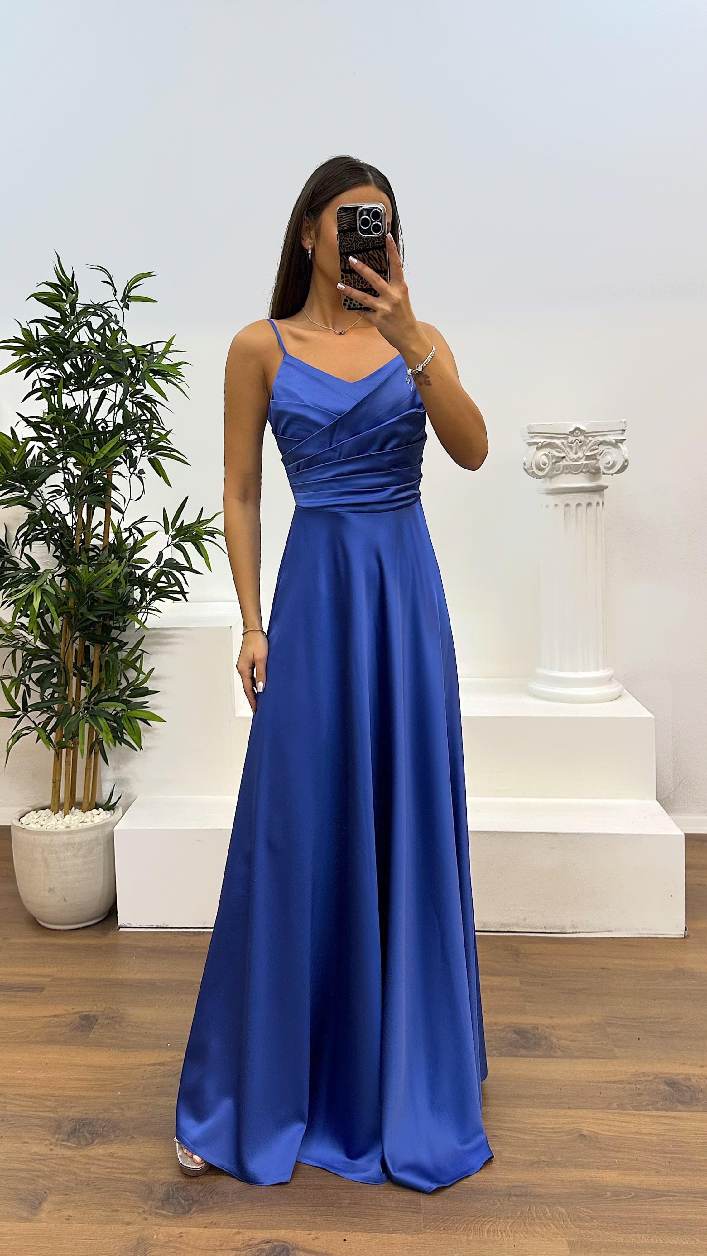 Chest Draped Satin Evening Dress
