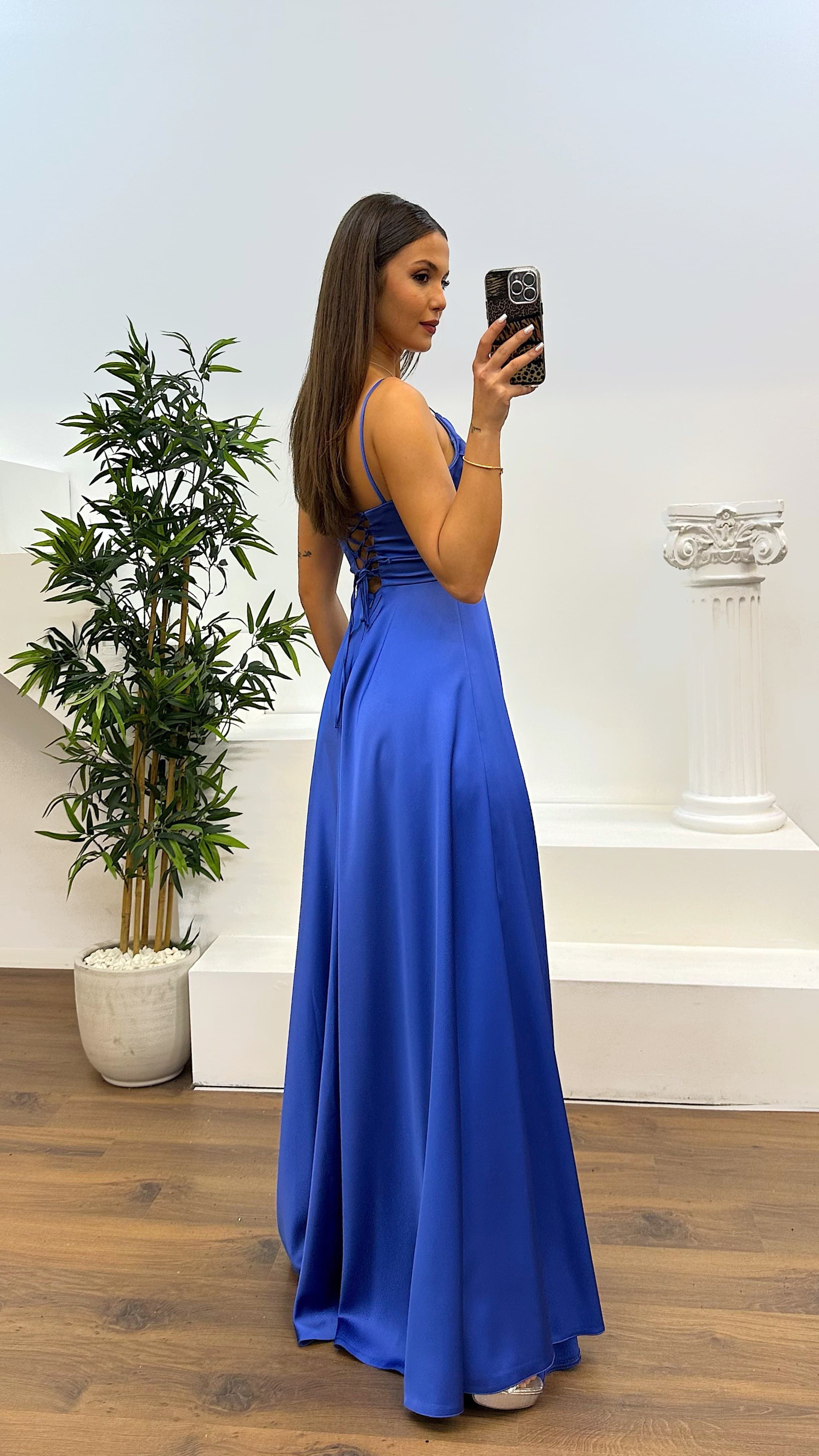 Chest Draped Satin Evening Dress