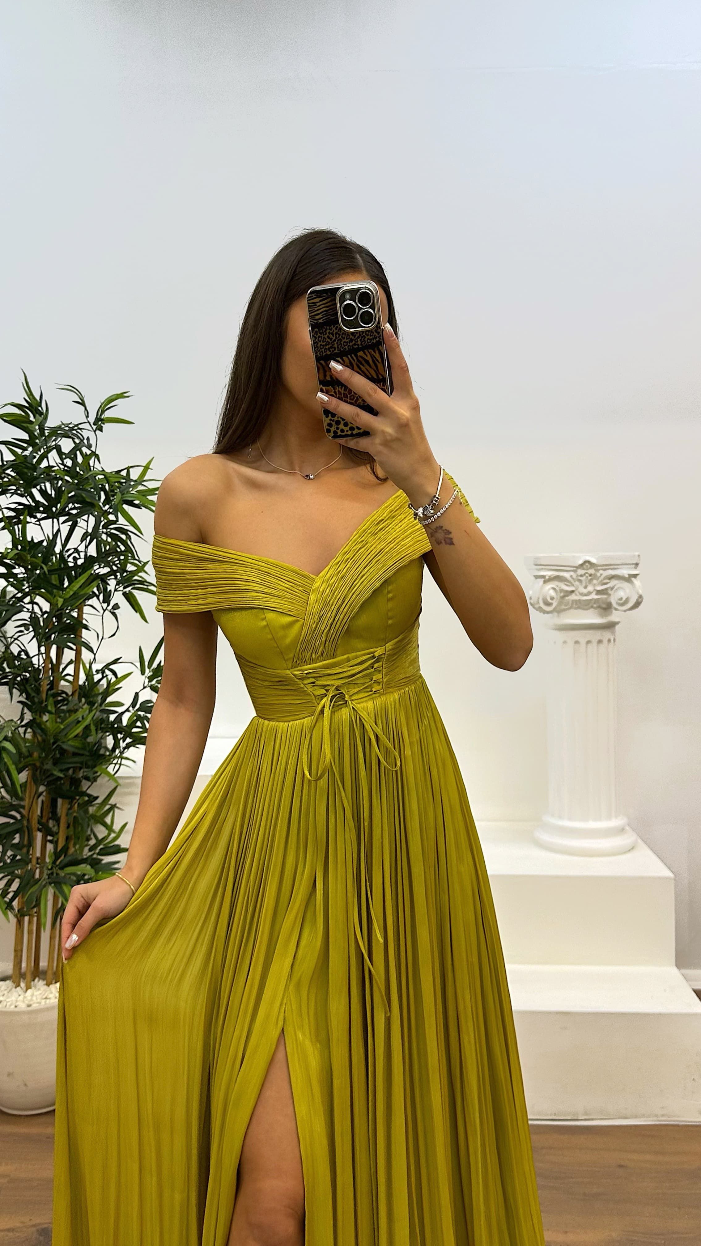 Madonna Neck Pleated Evening Dress