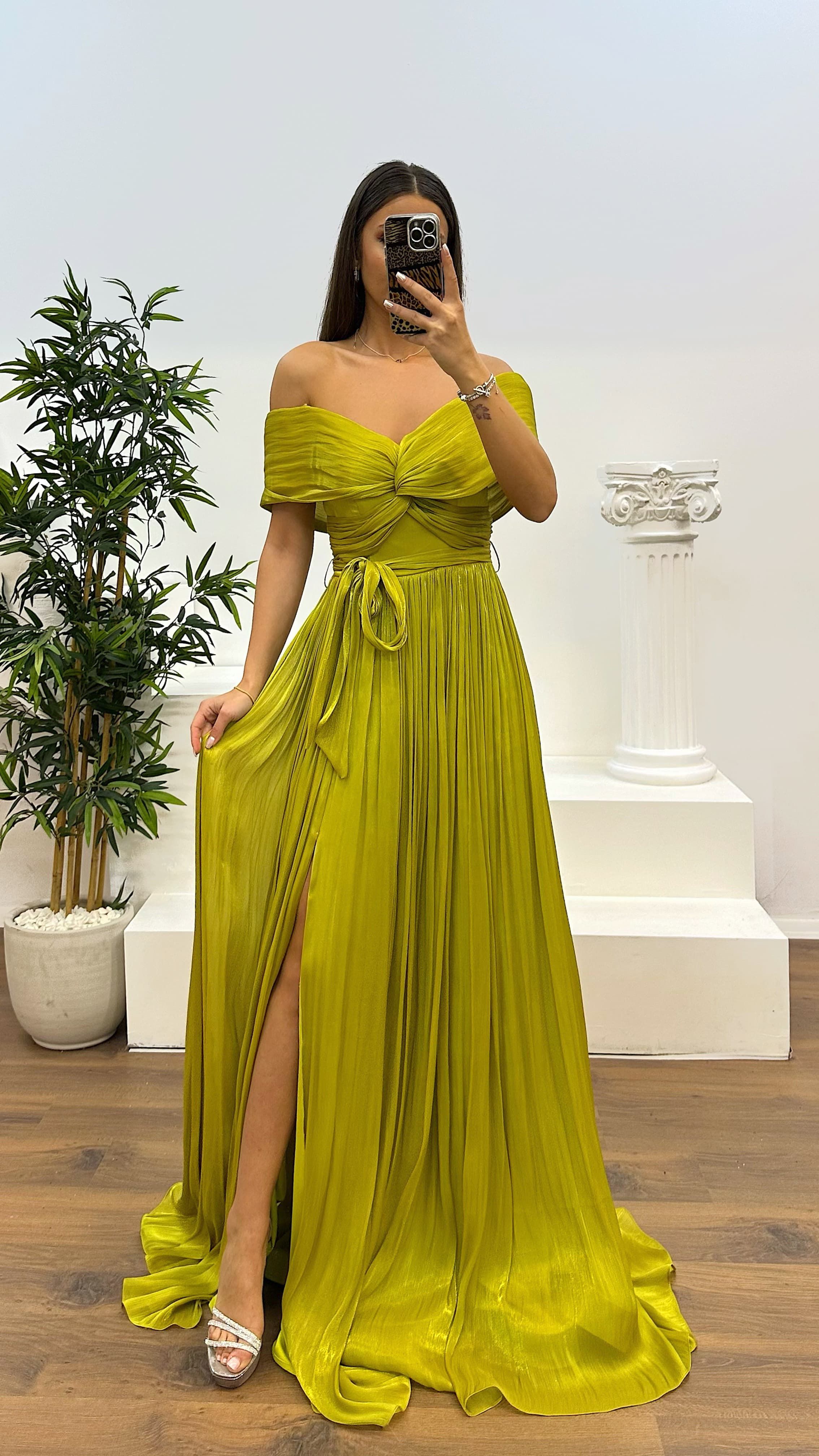 Boat Neck Pleated Evening Dress