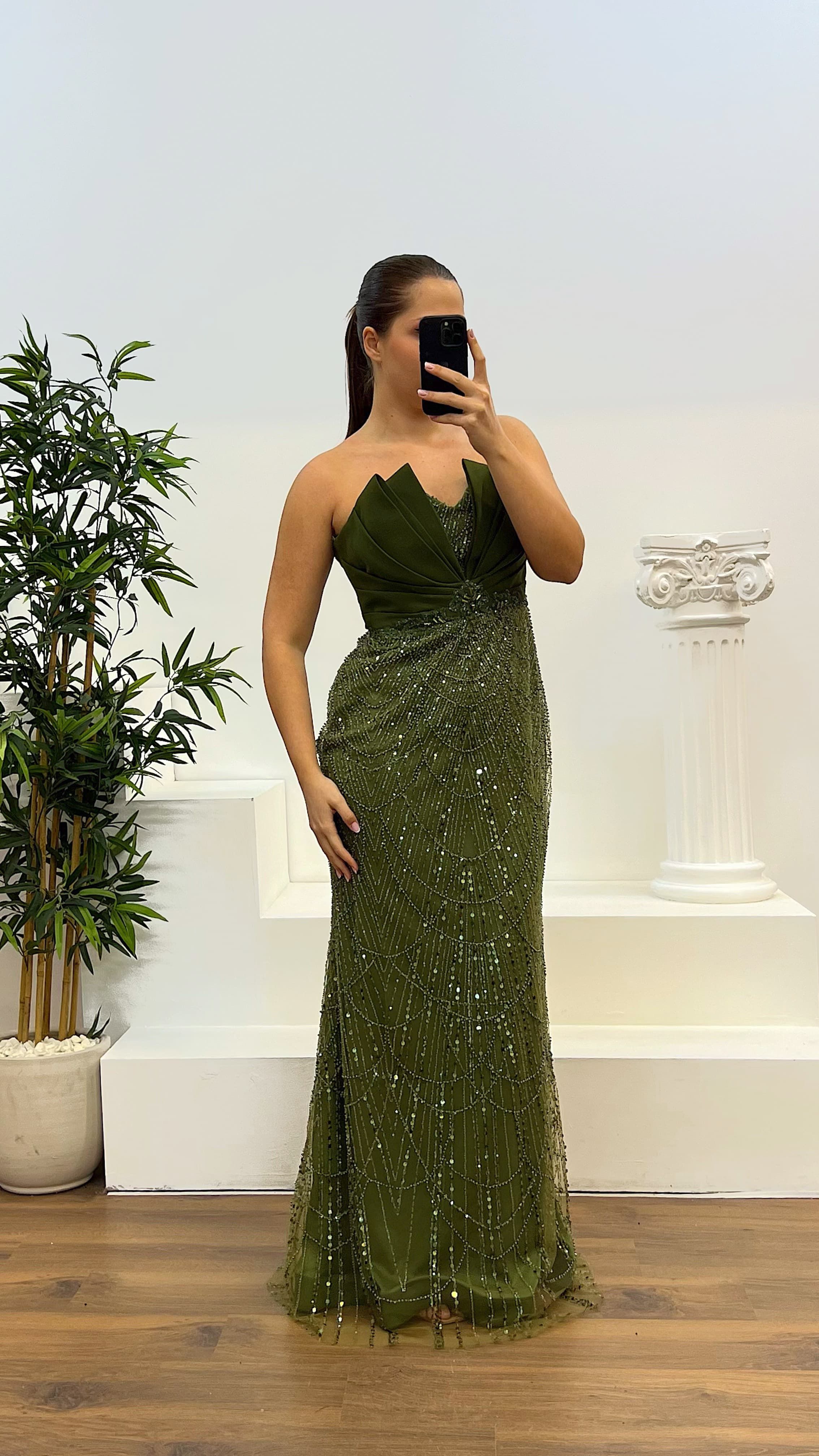 Strapless Embroidered Plus Size Designer Evening Dress