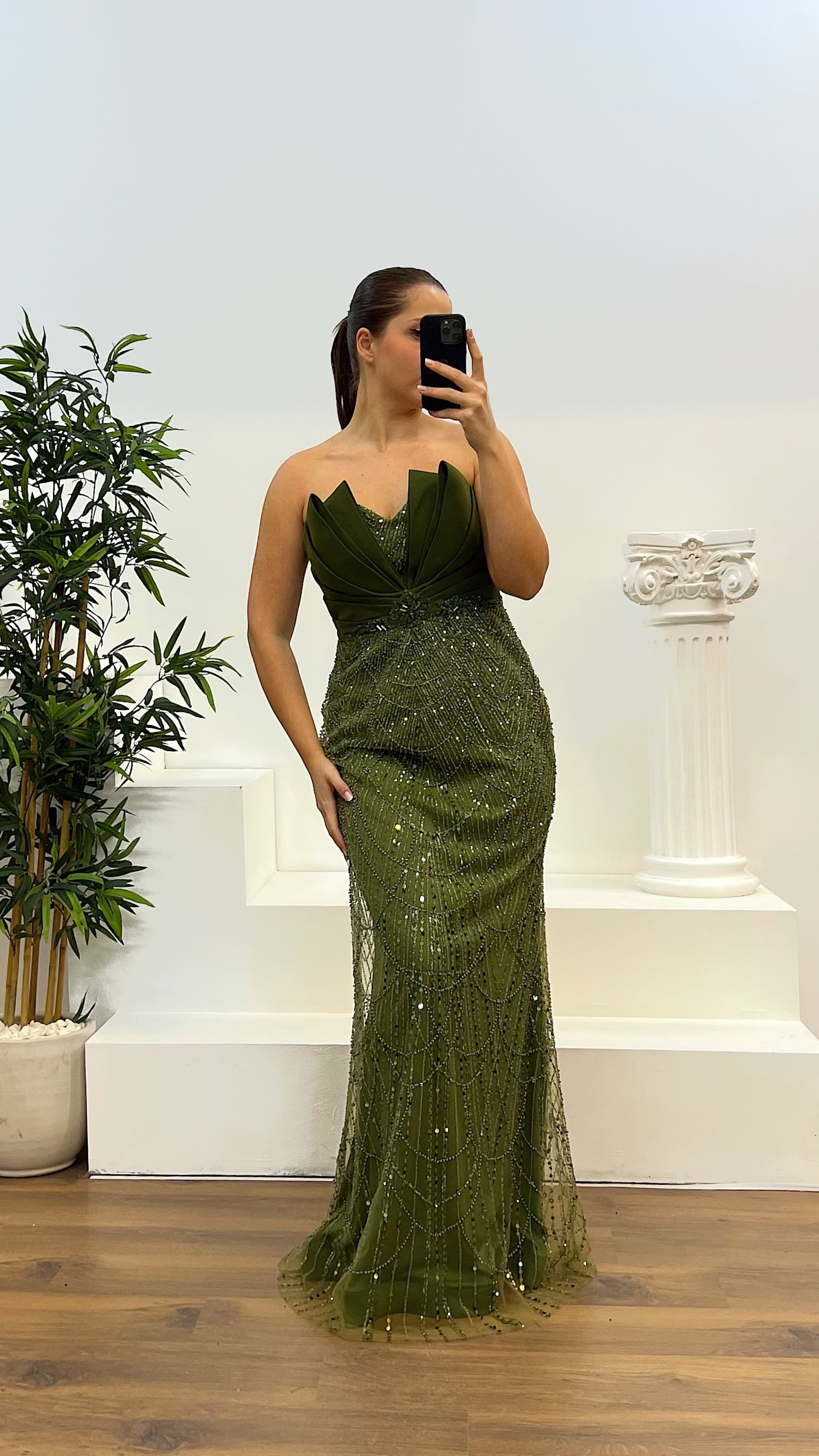 Strapless Embroidered Plus Size Designer Evening Dress