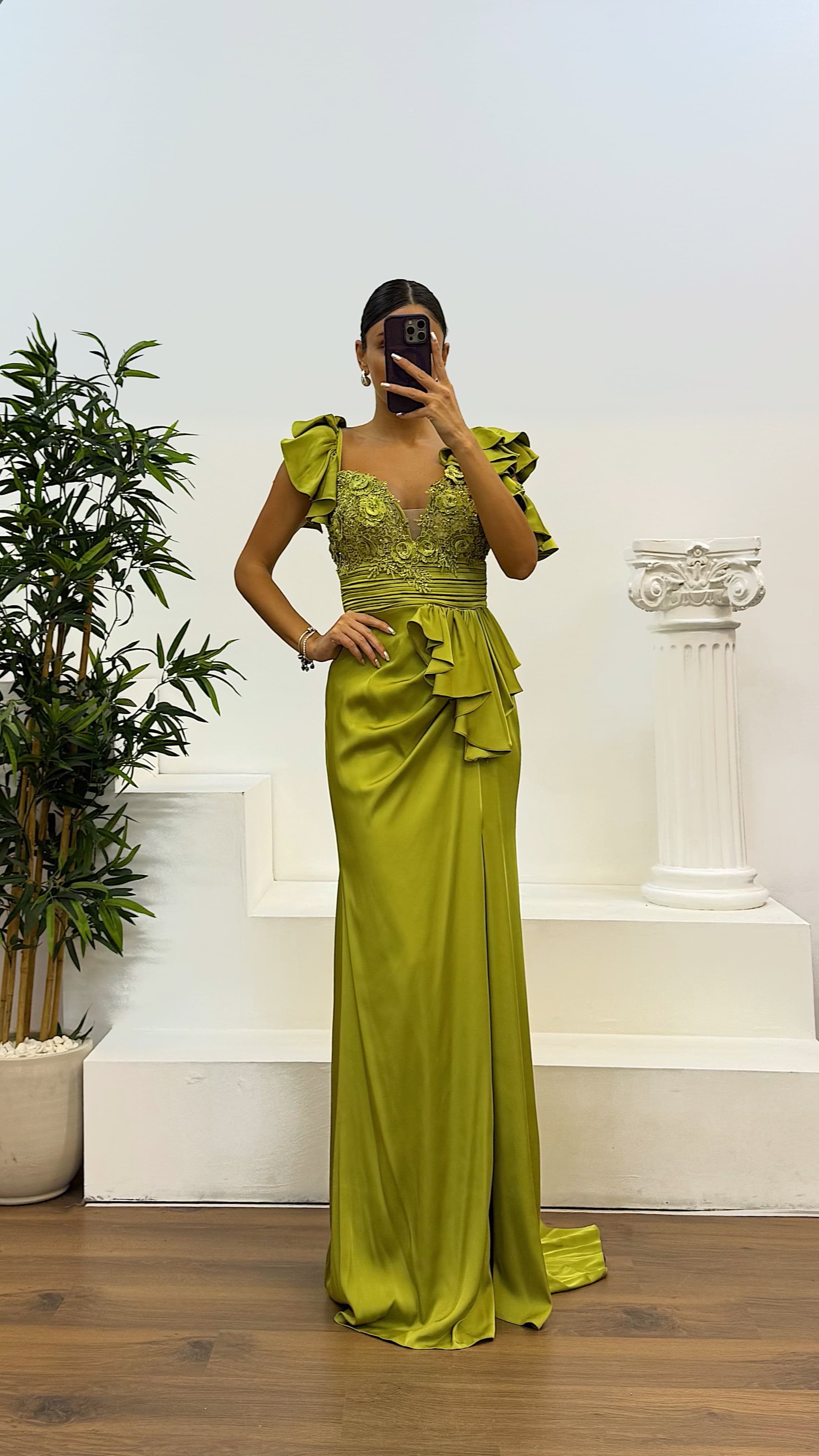 Laced Satin Evening Dress