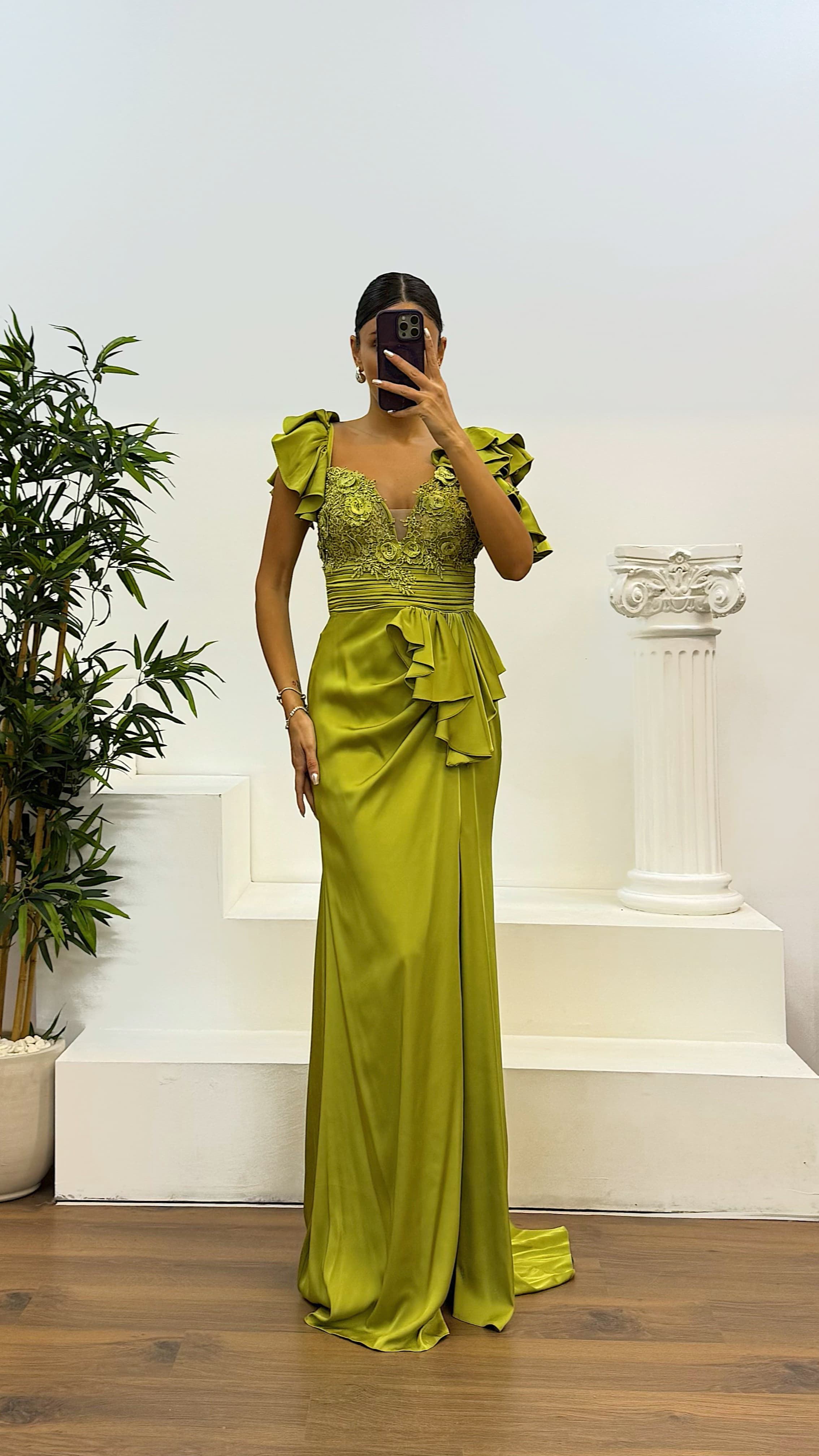 Laced Satin Evening Dress