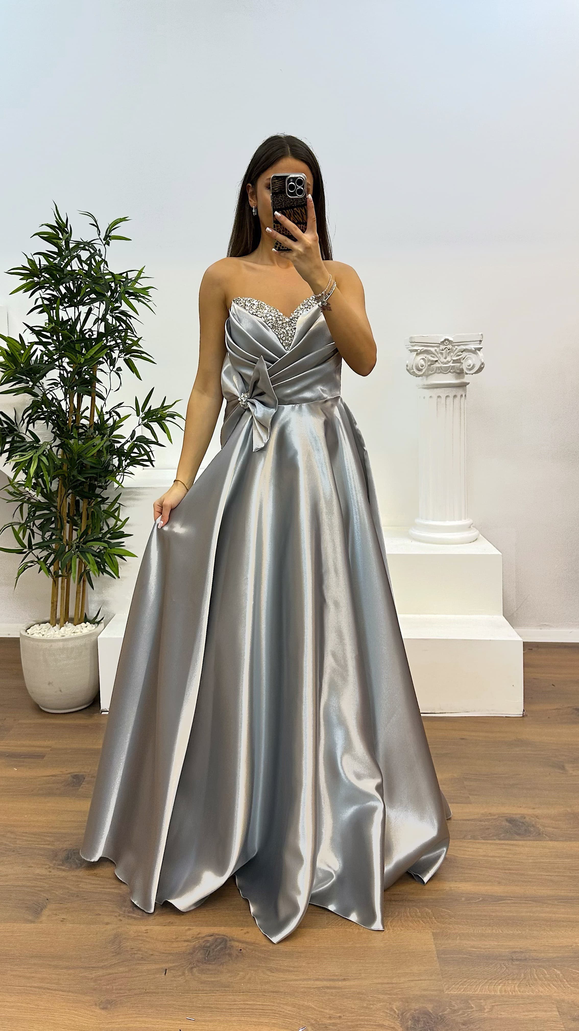 Strapless Bow Detail Evening Dress