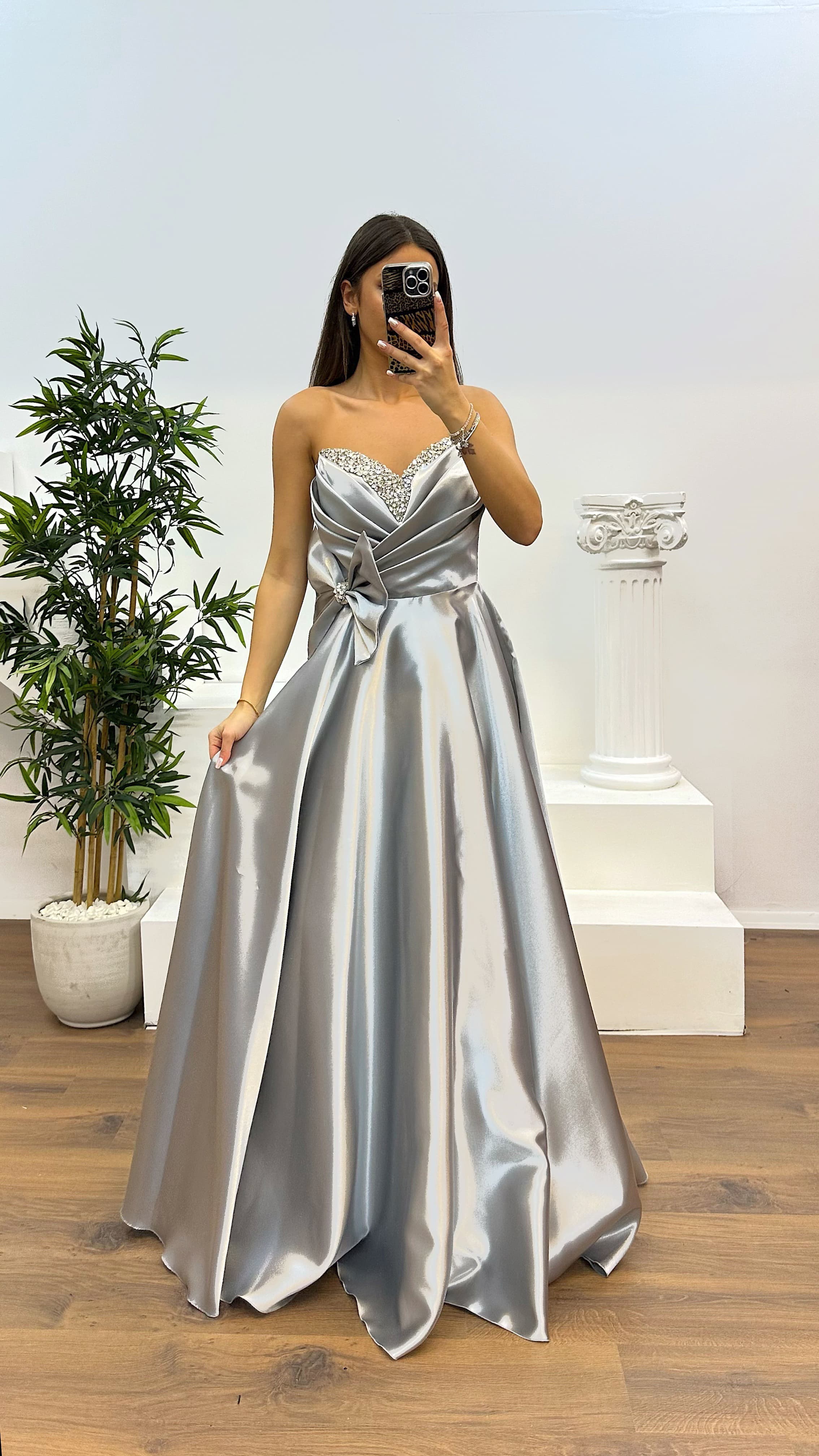 Strapless Bow Detail Evening Dress