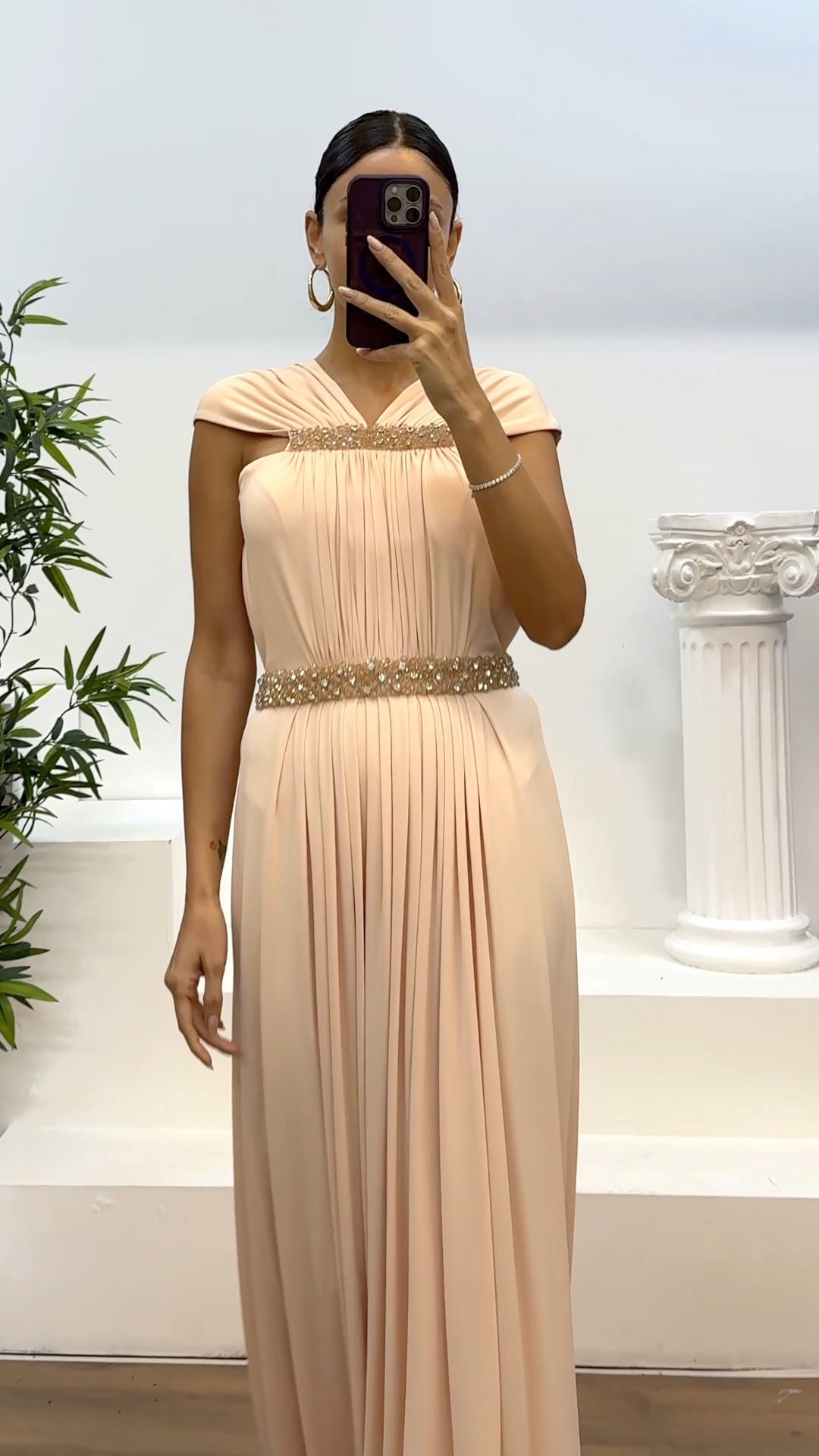 Waist and Neck Embroidery Detail Evening Dress