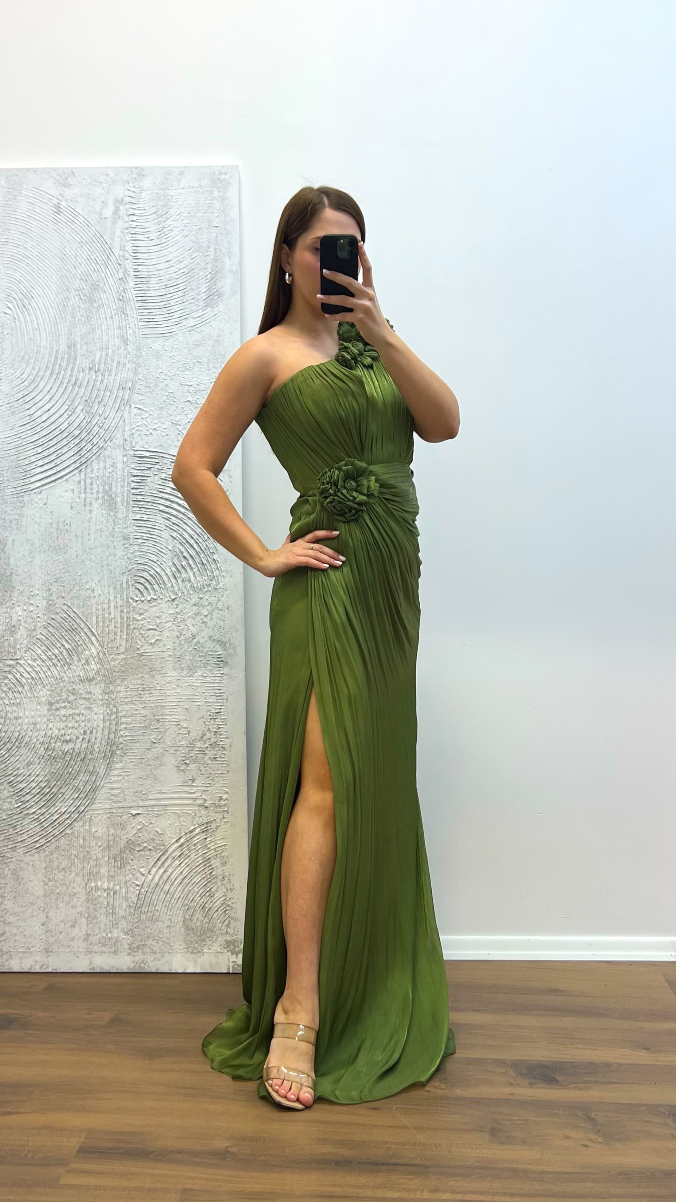 One Shoulder Floral Detail Plus Size Evening Dress