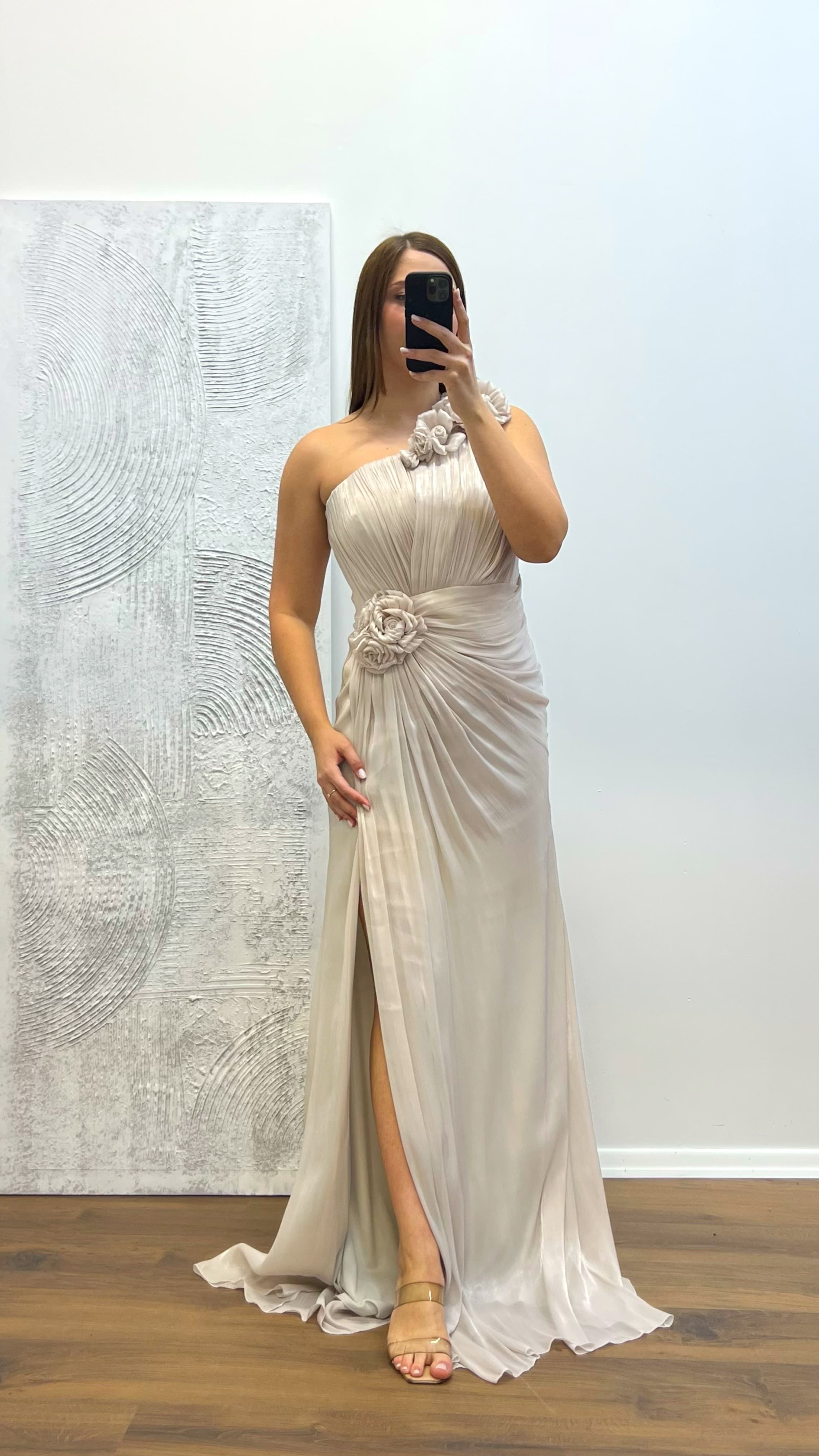 One Shoulder Floral Detail Plus Size Evening Dress
