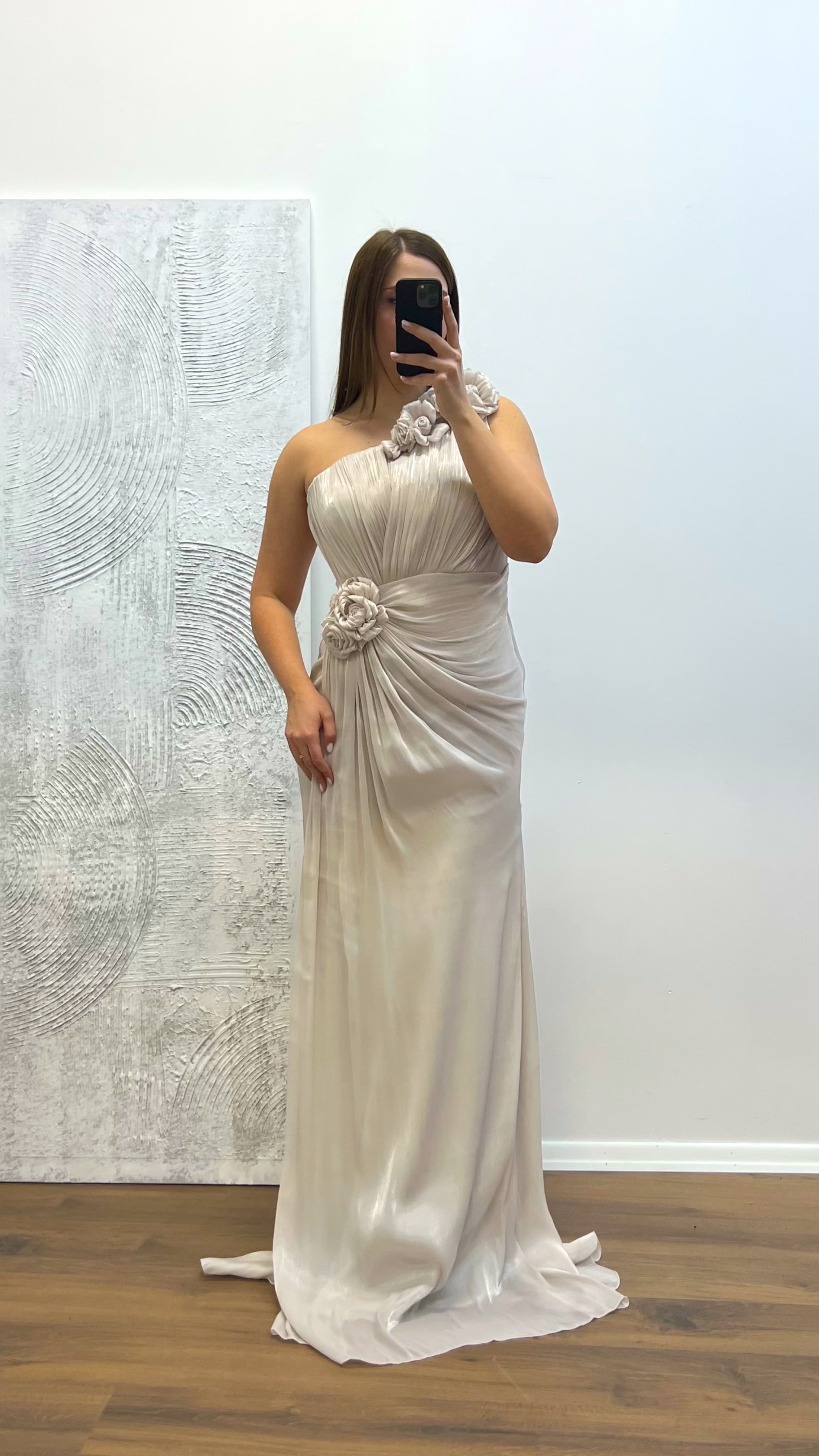 One Shoulder Floral Detail Plus Size Evening Dress