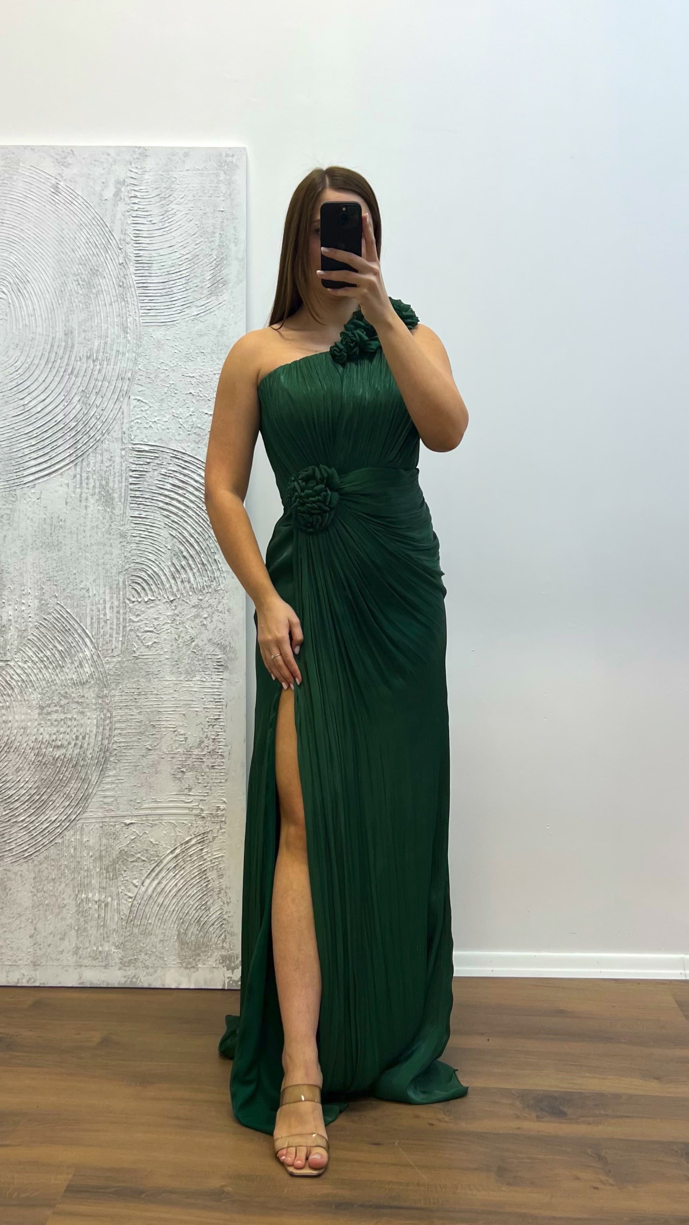 One Shoulder Floral Detail Plus Size Evening Dress