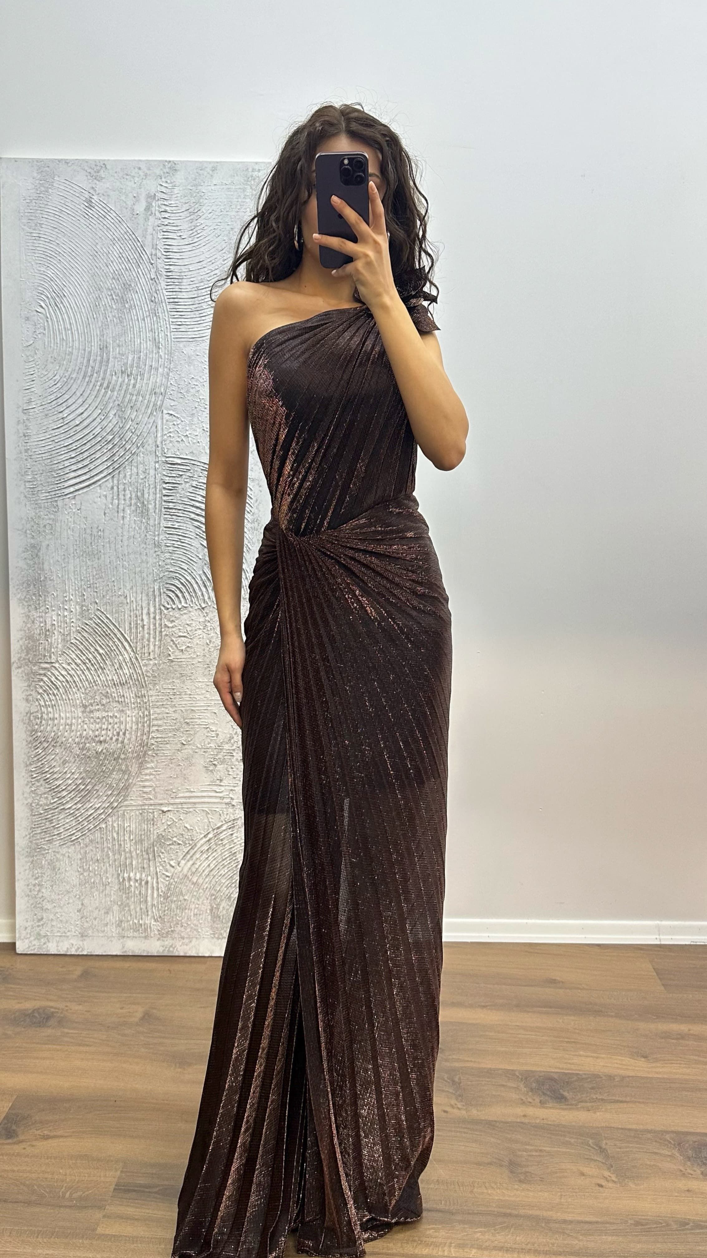 One Shoulder Pleated Evening Dress