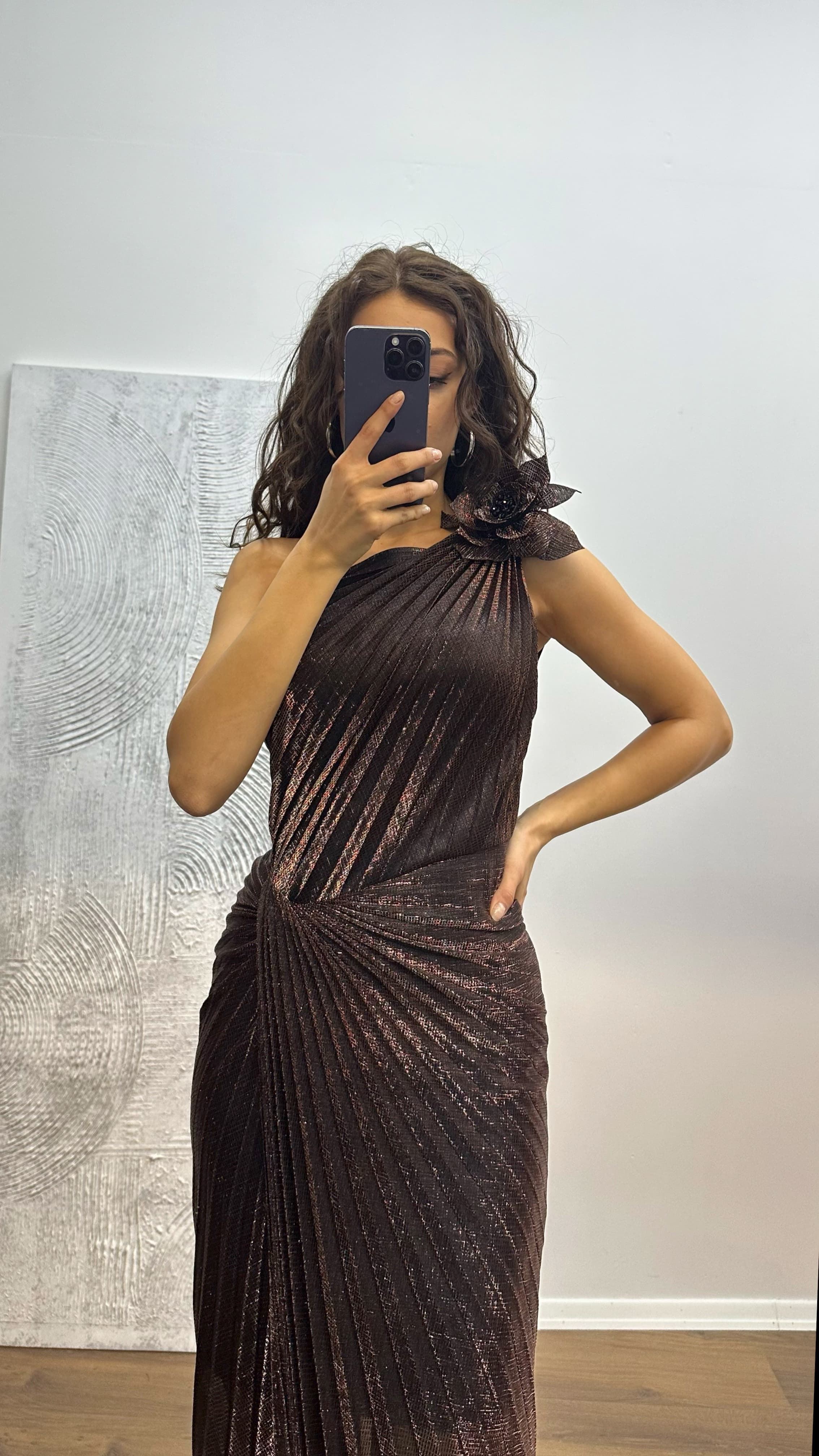 One Shoulder Pleated Evening Dress