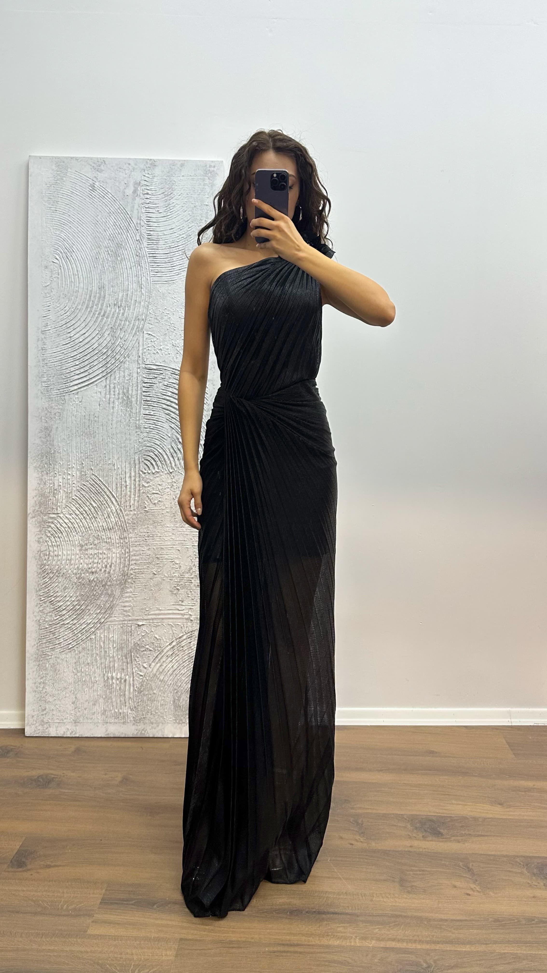 One Shoulder Pleated Evening Dress