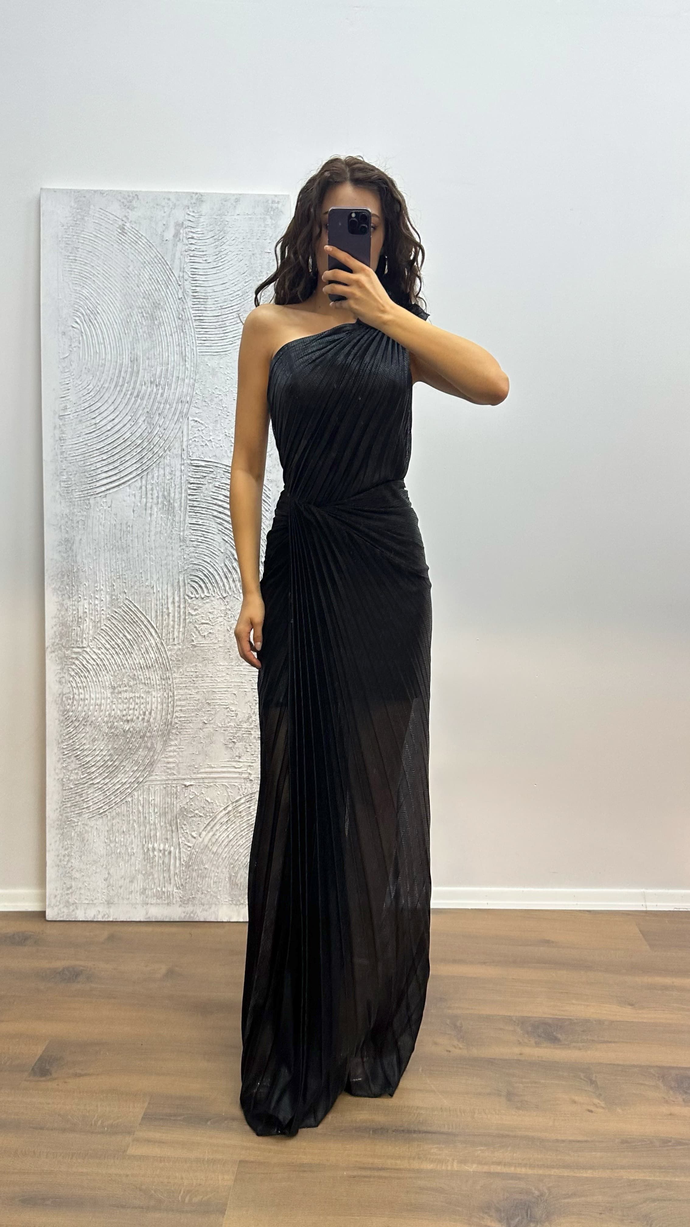 One Shoulder Pleated Evening Dress