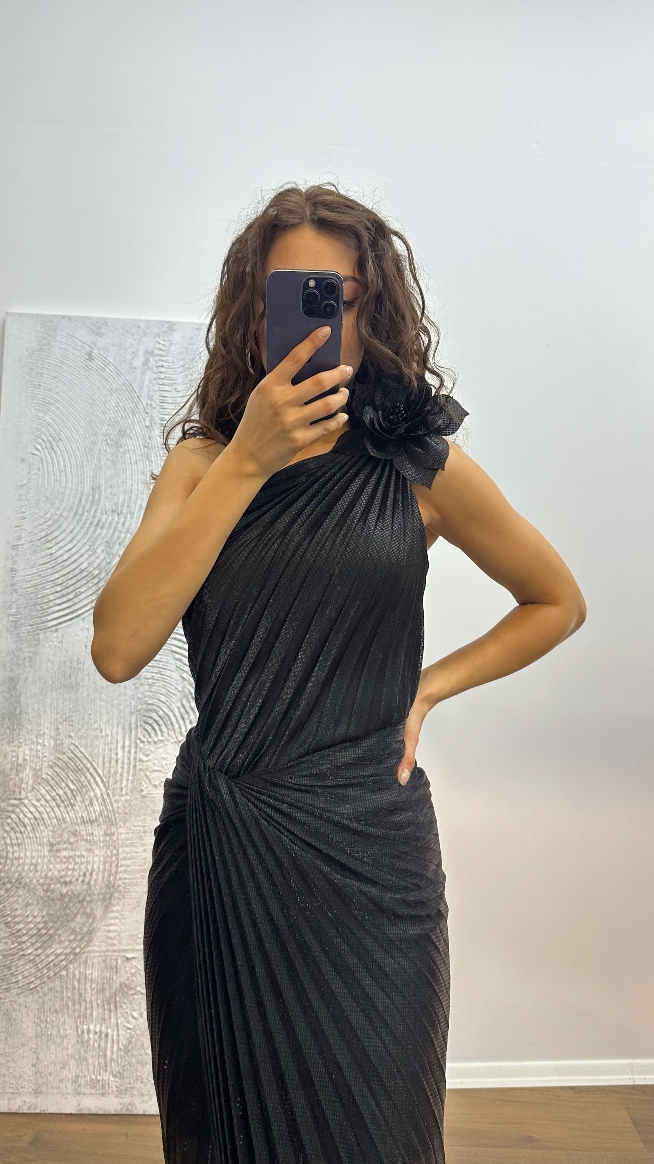 One Shoulder Pleated Evening Dress