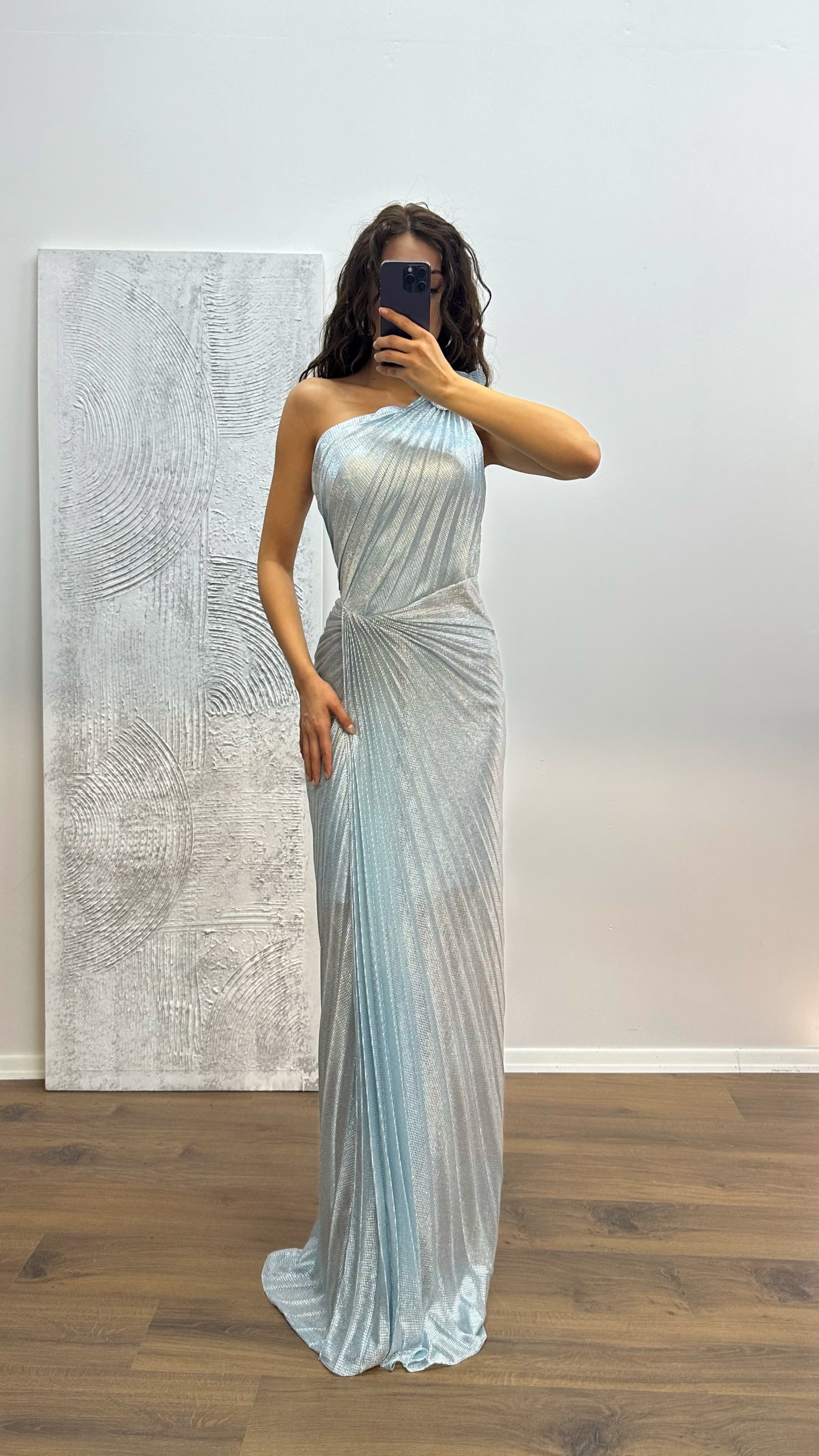 One Shoulder Pleated Evening Dress