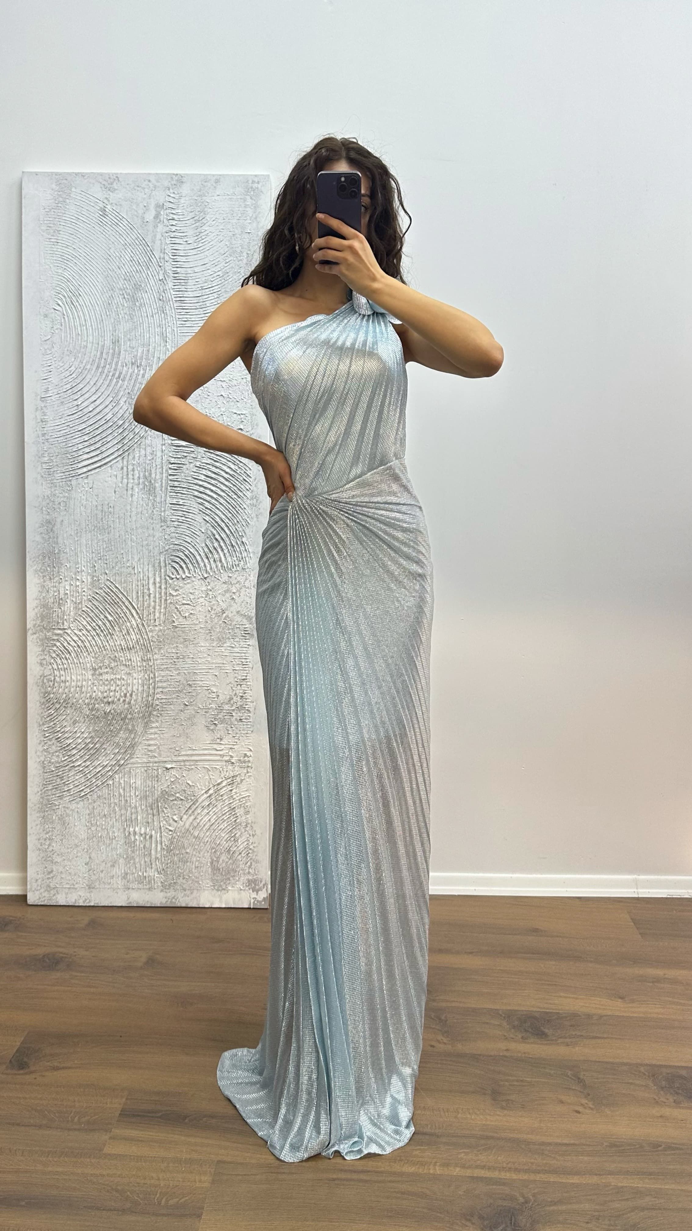 One Shoulder Pleated Evening Dress
