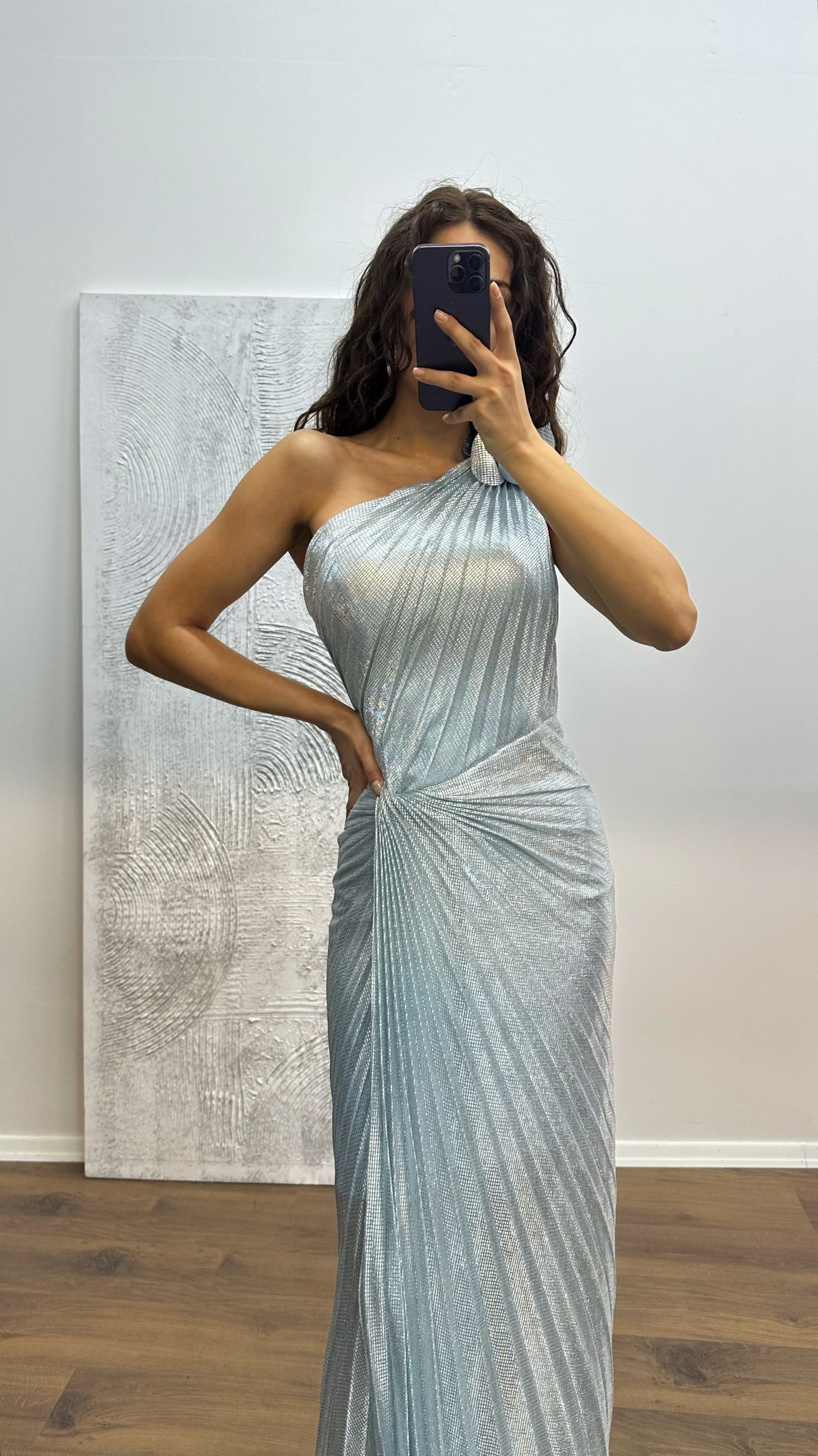 One Shoulder Pleated Evening Dress