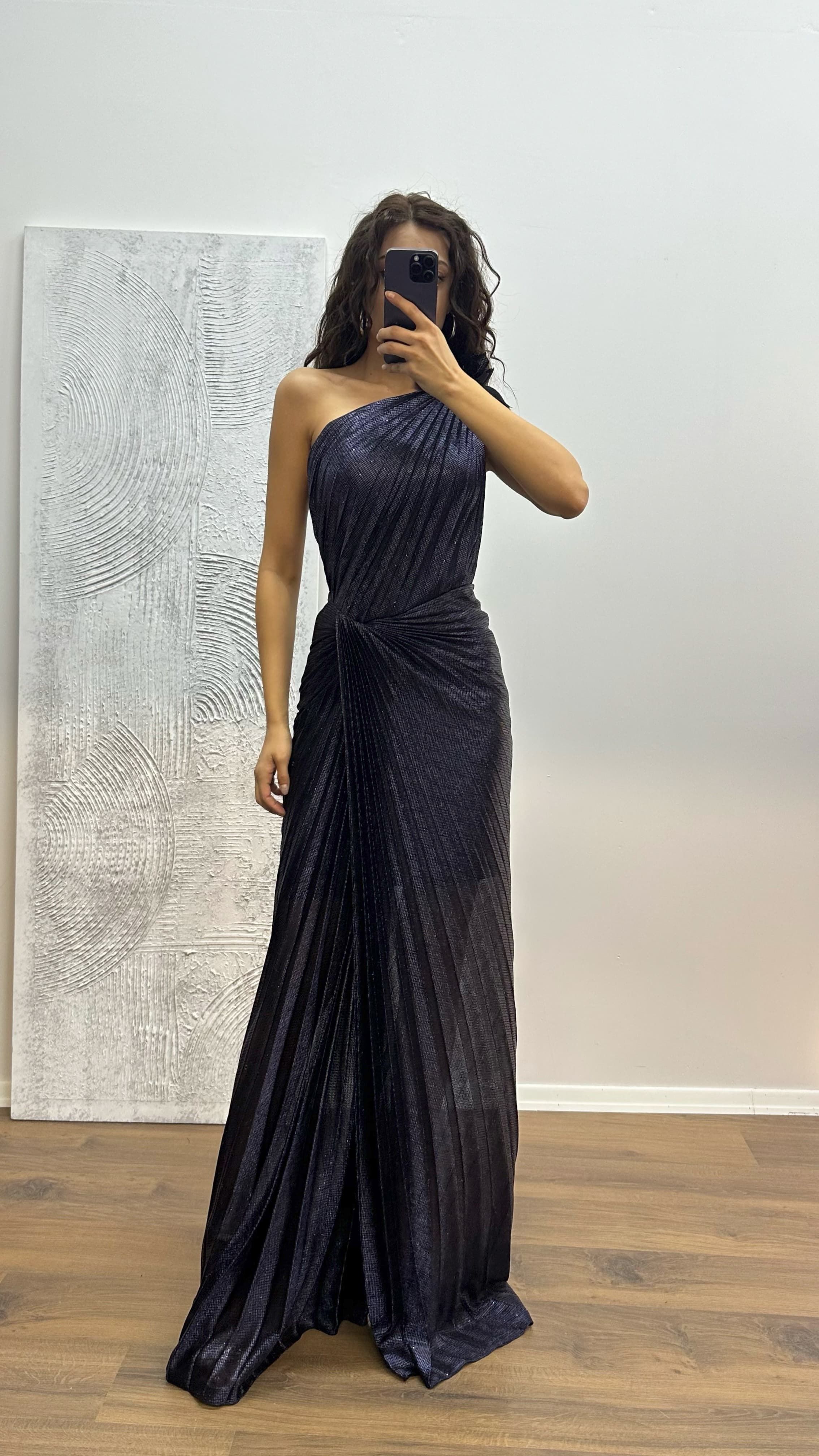 One Shoulder Pleated Evening Dress