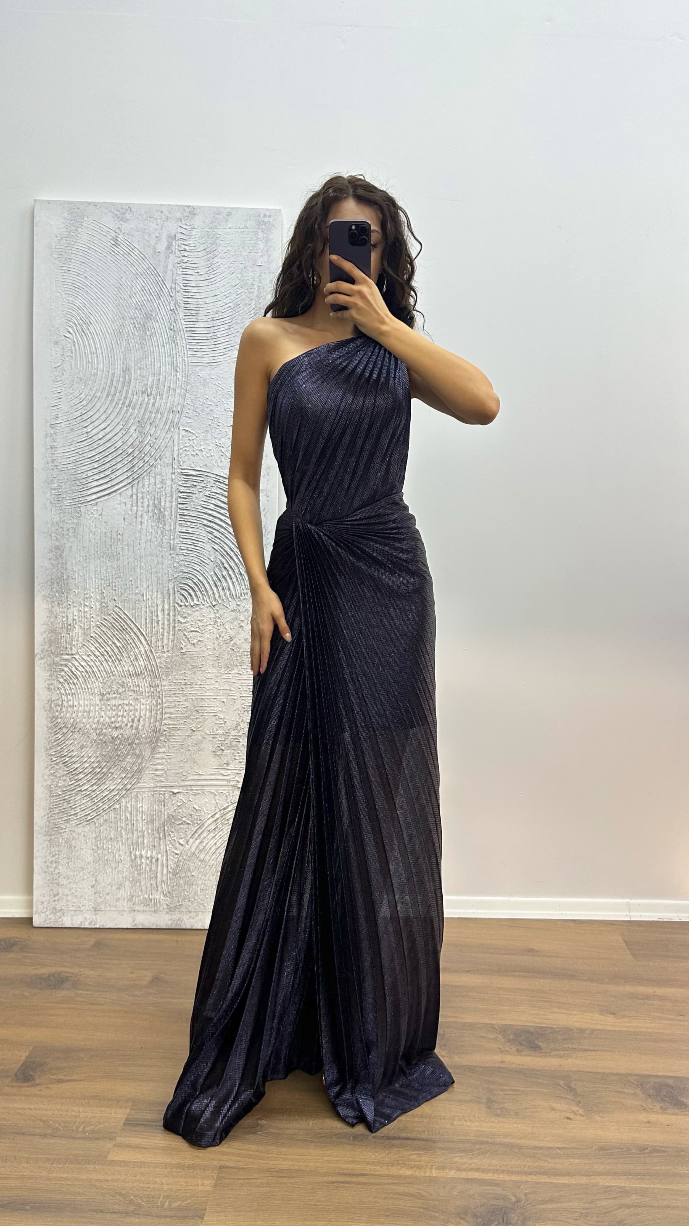 One Shoulder Pleated Evening Dress