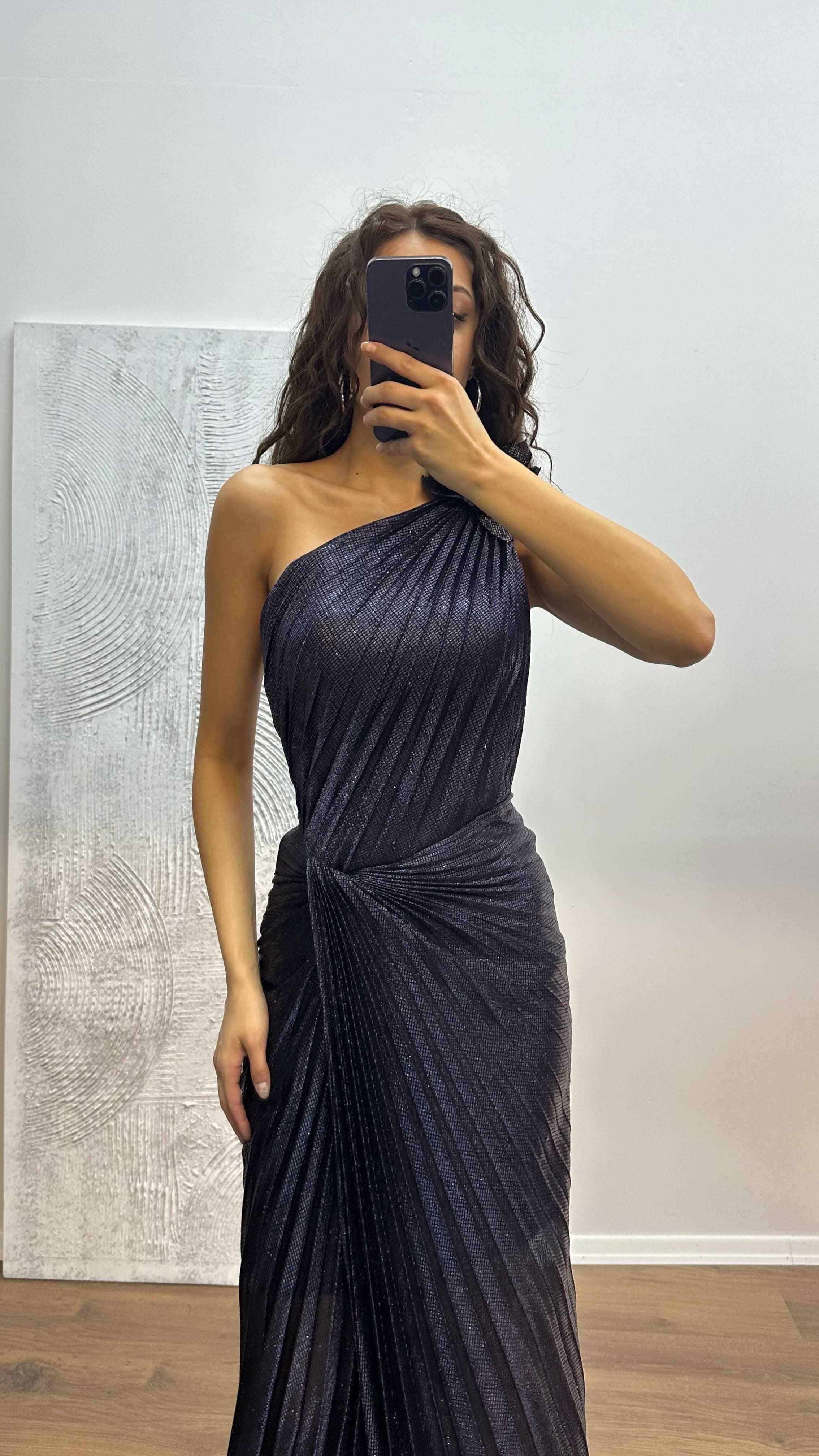 One Shoulder Pleated Evening Dress