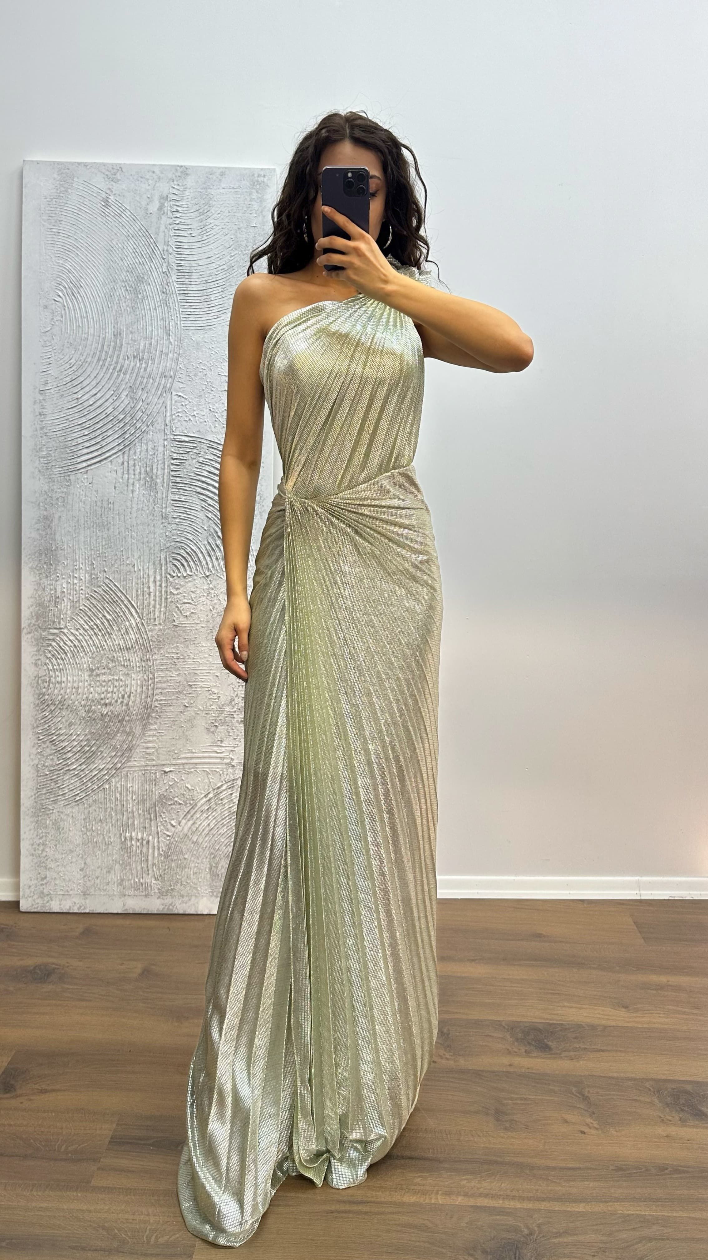 One Shoulder Pleated Evening Dress