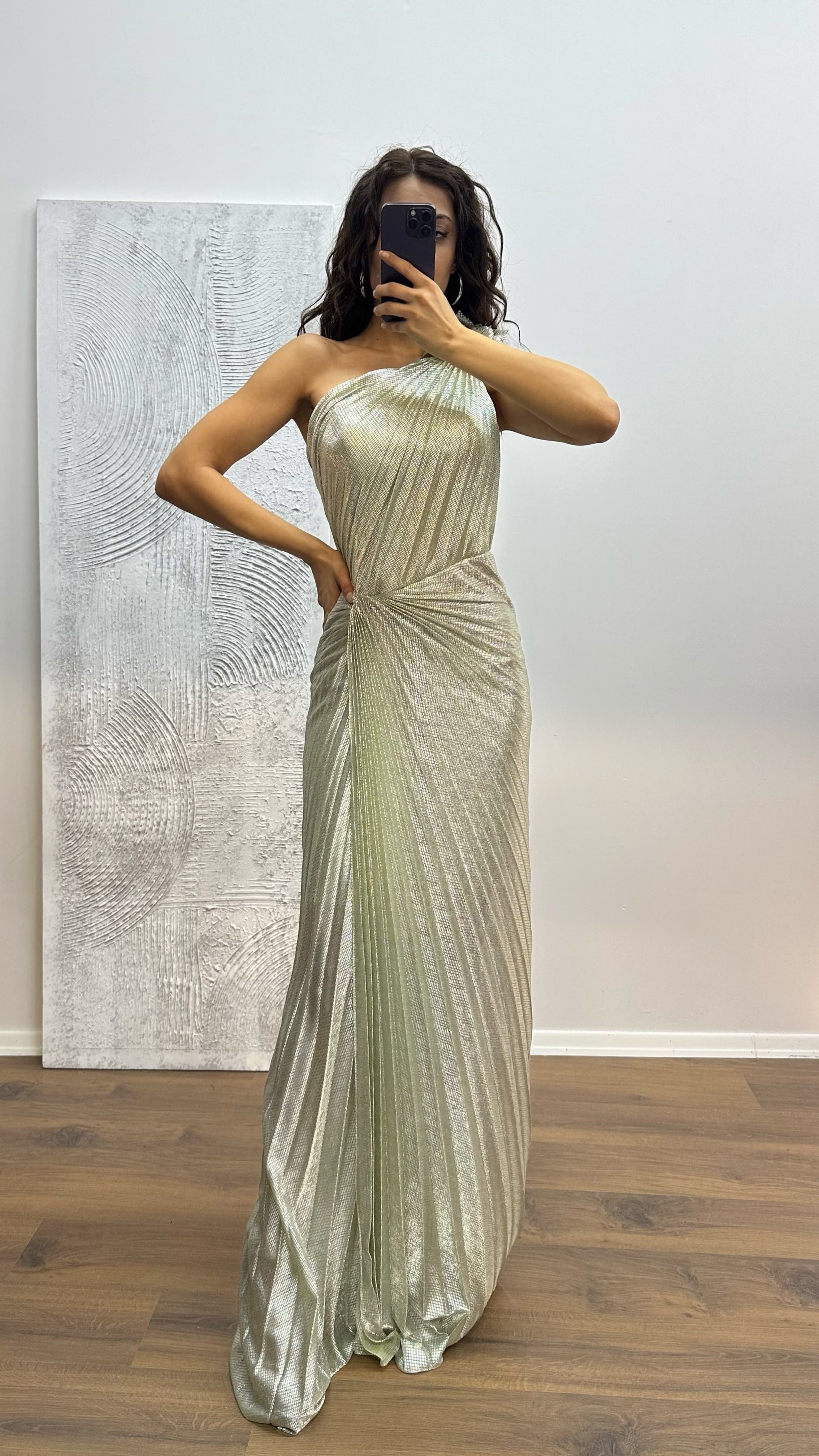 One Shoulder Pleated Evening Dress